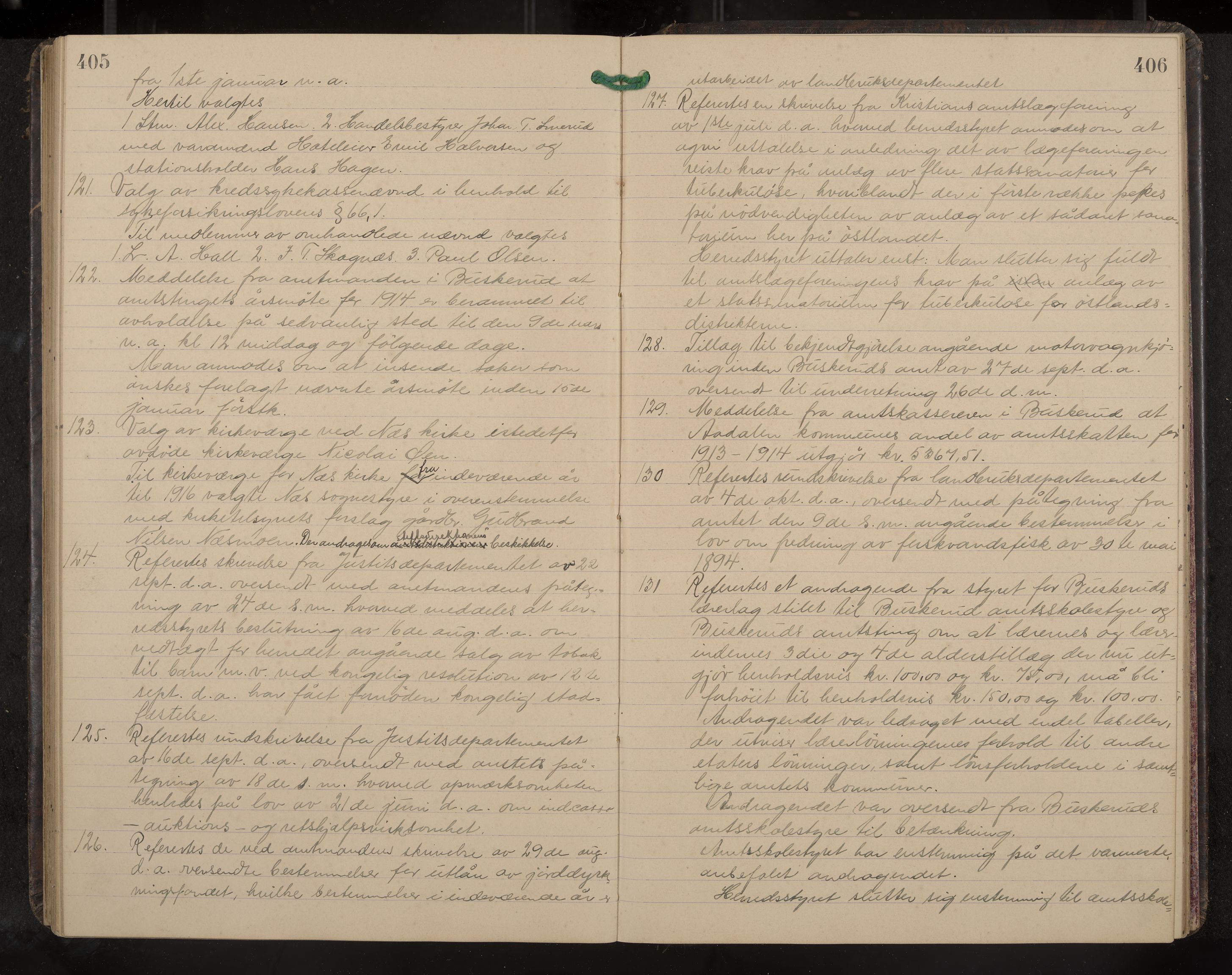 Ådal formannskap og sentraladministrasjon, IKAK/0614021/A/Aa/L0003: Møtebok, 1907-1914, p. 405-406