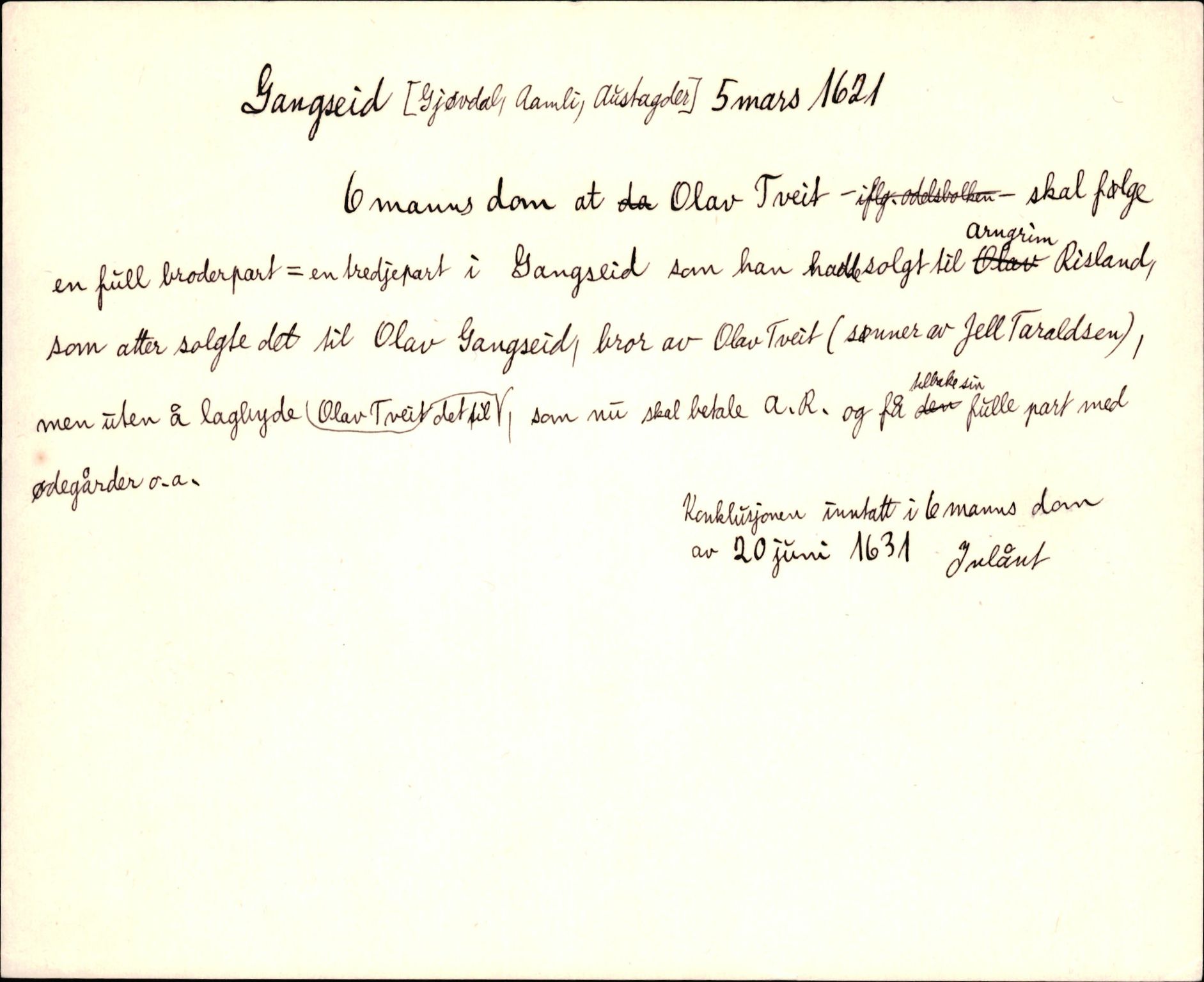 Riksarkivets diplomsamling, AV/RA-EA-5965/F35/F35d/L0003: Innlånte diplomer, seddelregister, 1621-1642, p. 1