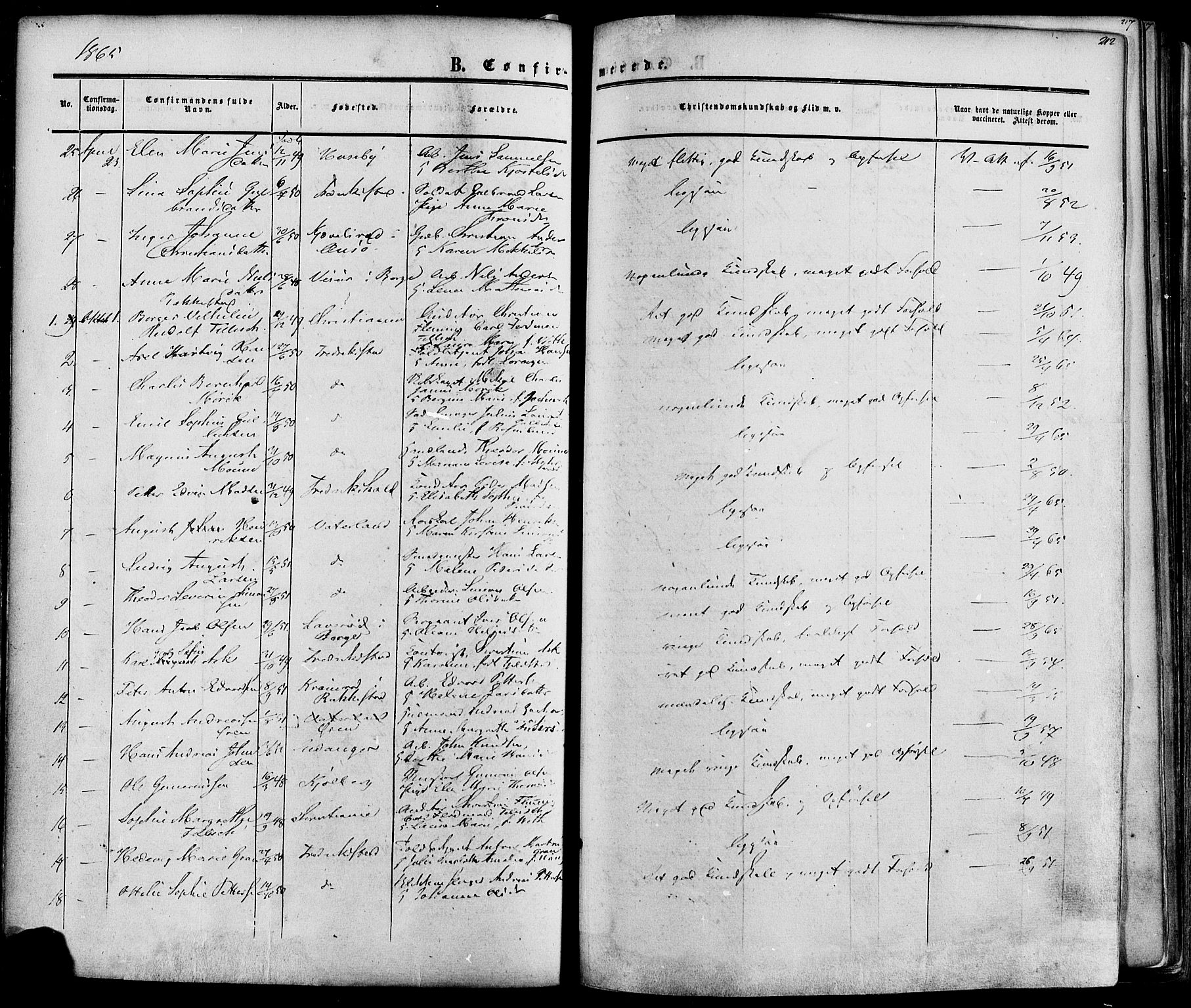 Fredrikstad prestekontor Kirkebøker, SAO/A-11082/F/Fa/L0006: Parish register (official) no. 6, 1857-1878, p. 212