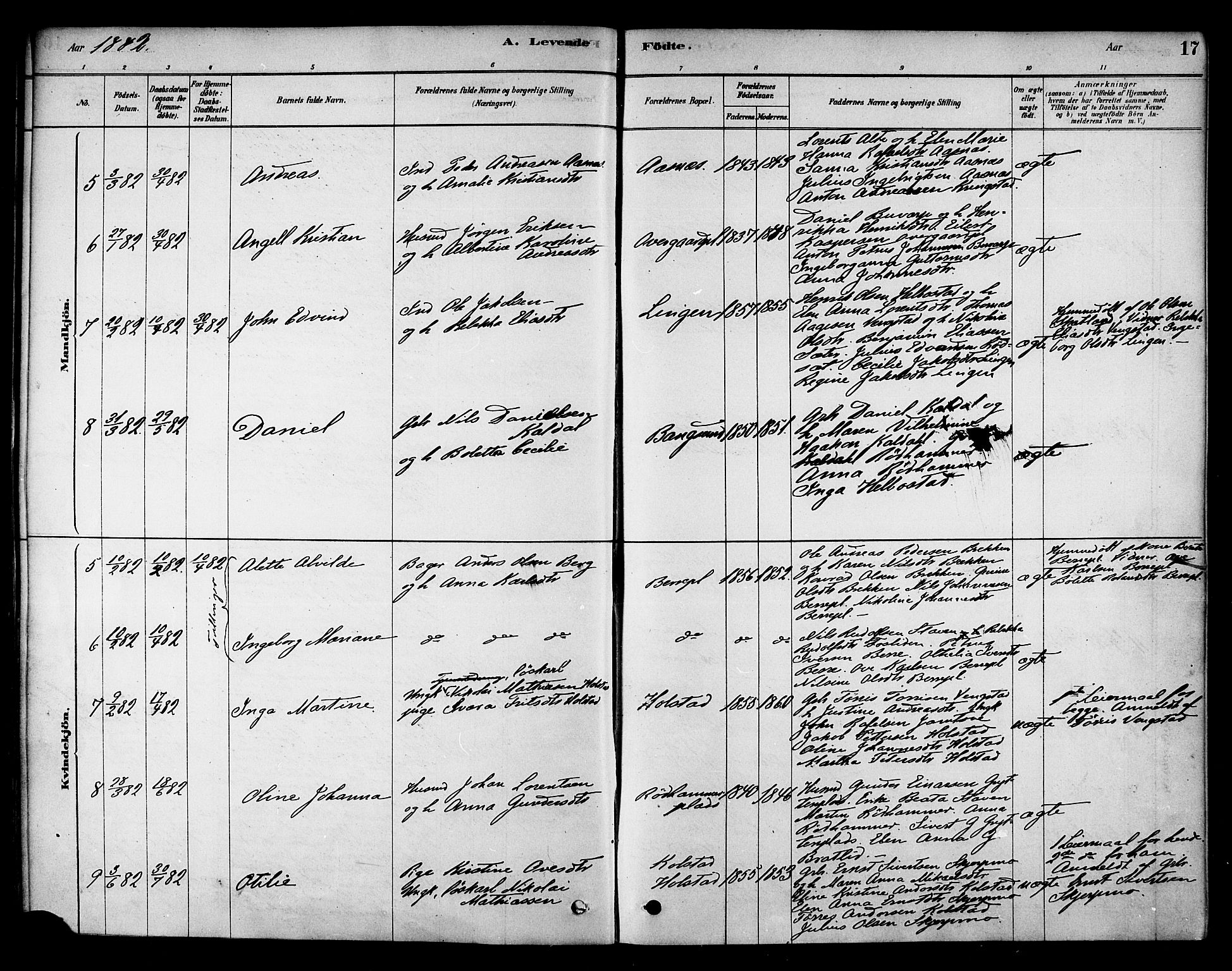 Ministerialprotokoller, klokkerbøker og fødselsregistre - Nord-Trøndelag, AV/SAT-A-1458/742/L0408: Parish register (official) no. 742A01, 1878-1890, p. 17