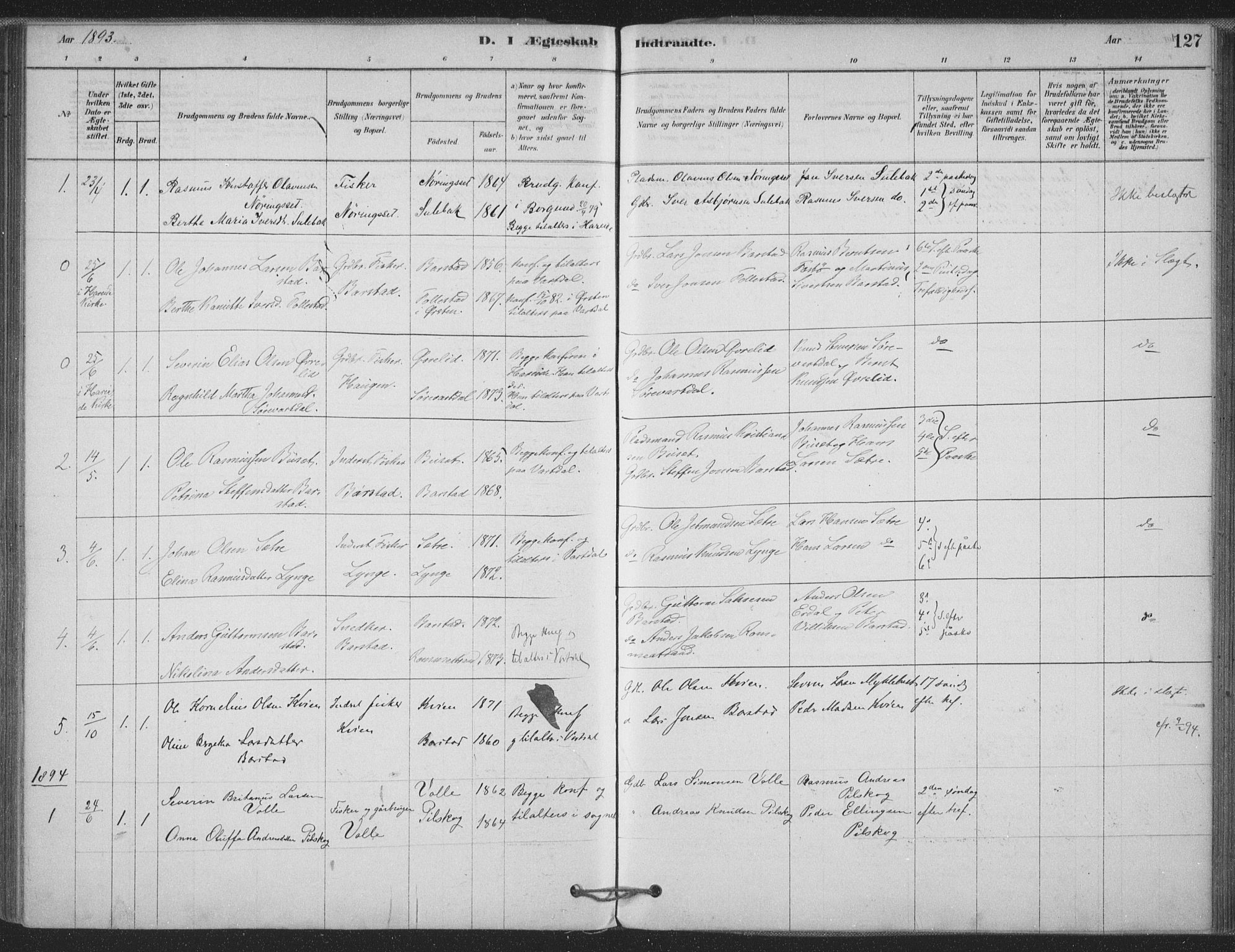 Ministerialprotokoller, klokkerbøker og fødselsregistre - Møre og Romsdal, AV/SAT-A-1454/514/L0199: Parish register (official) no. 514A01, 1878-1912, p. 127