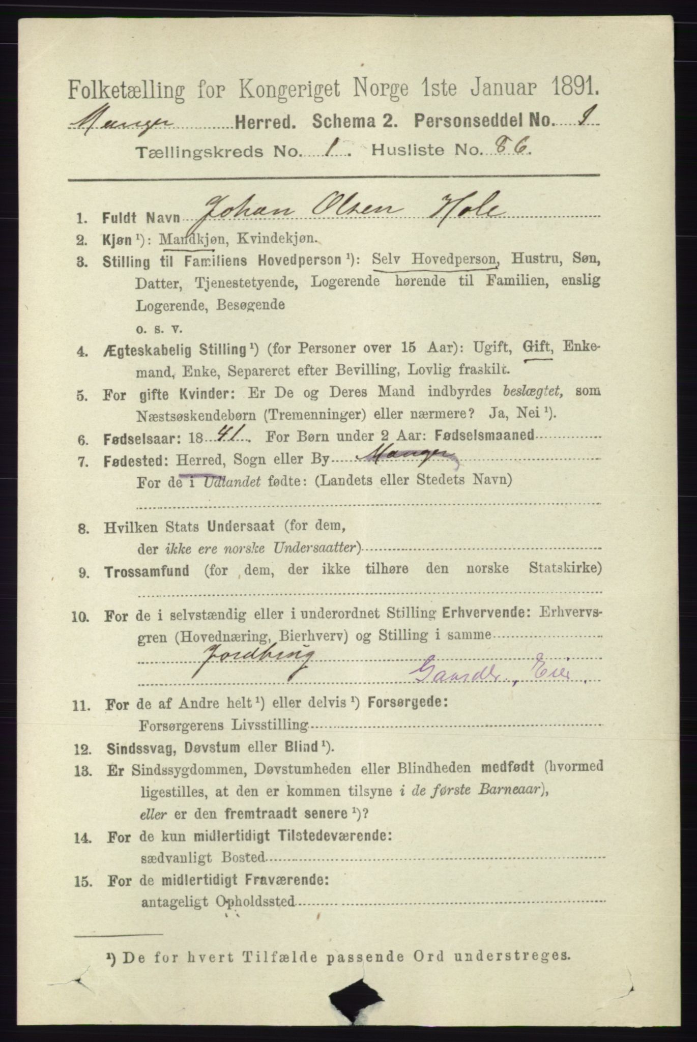 RA, 1891 census for 1261 Manger, 1891, p. 669