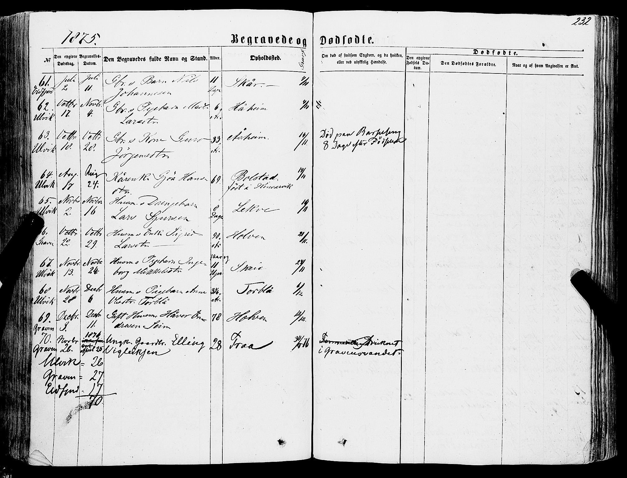 Ulvik sokneprestembete, AV/SAB-A-78801/H/Haa: Parish register (official) no. A 15, 1864-1878, p. 232