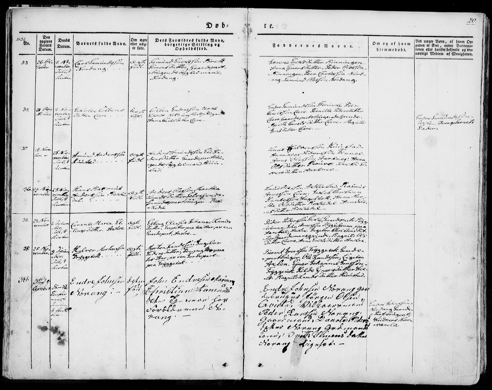 Ministerialprotokoller, klokkerbøker og fødselsregistre - Møre og Romsdal, AV/SAT-A-1454/515/L0208: Parish register (official) no. 515A04, 1830-1846, p. 20