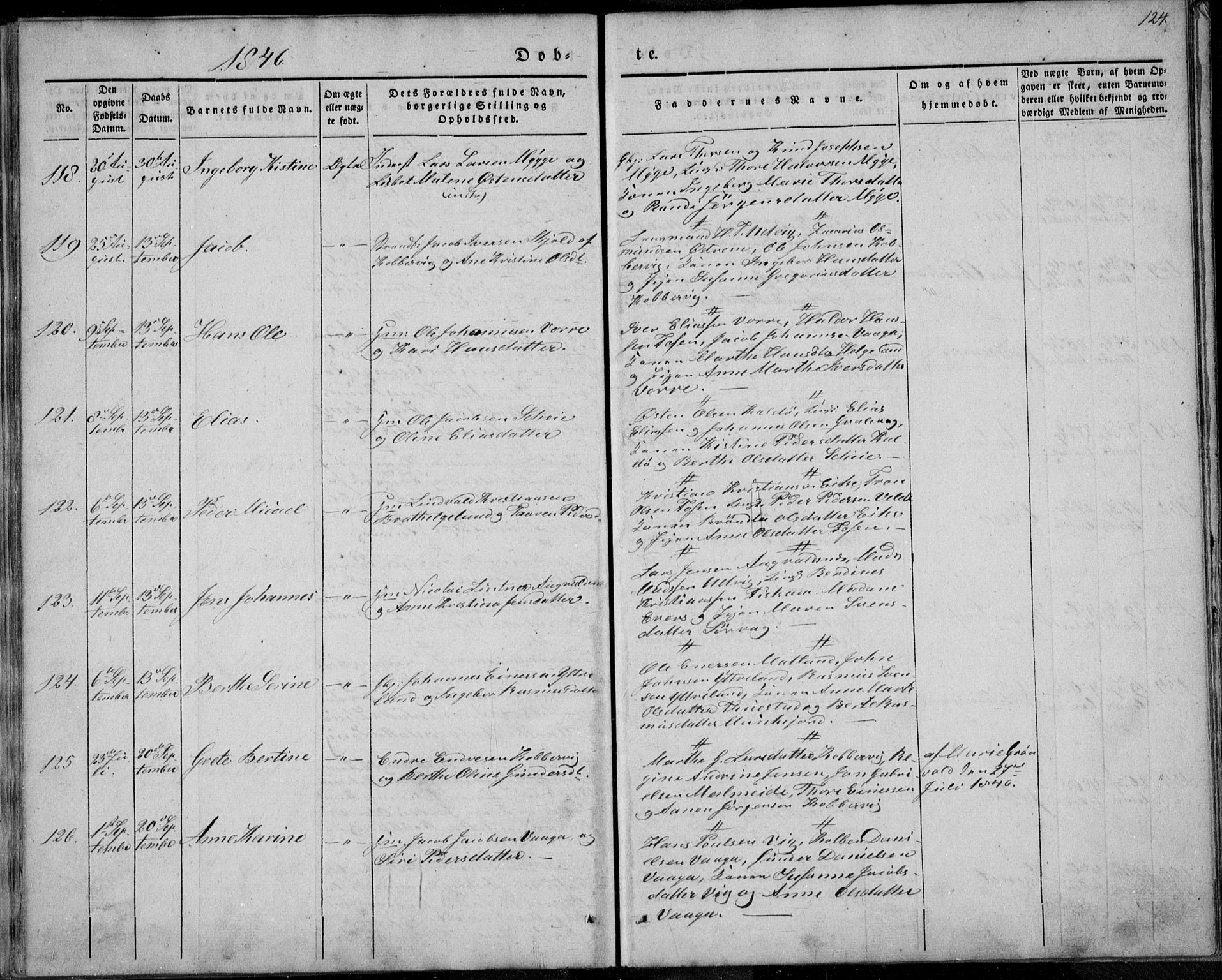 Avaldsnes sokneprestkontor, AV/SAST-A -101851/H/Ha/Haa/L0006: Parish register (official) no. A 6, 1839-1847, p. 124