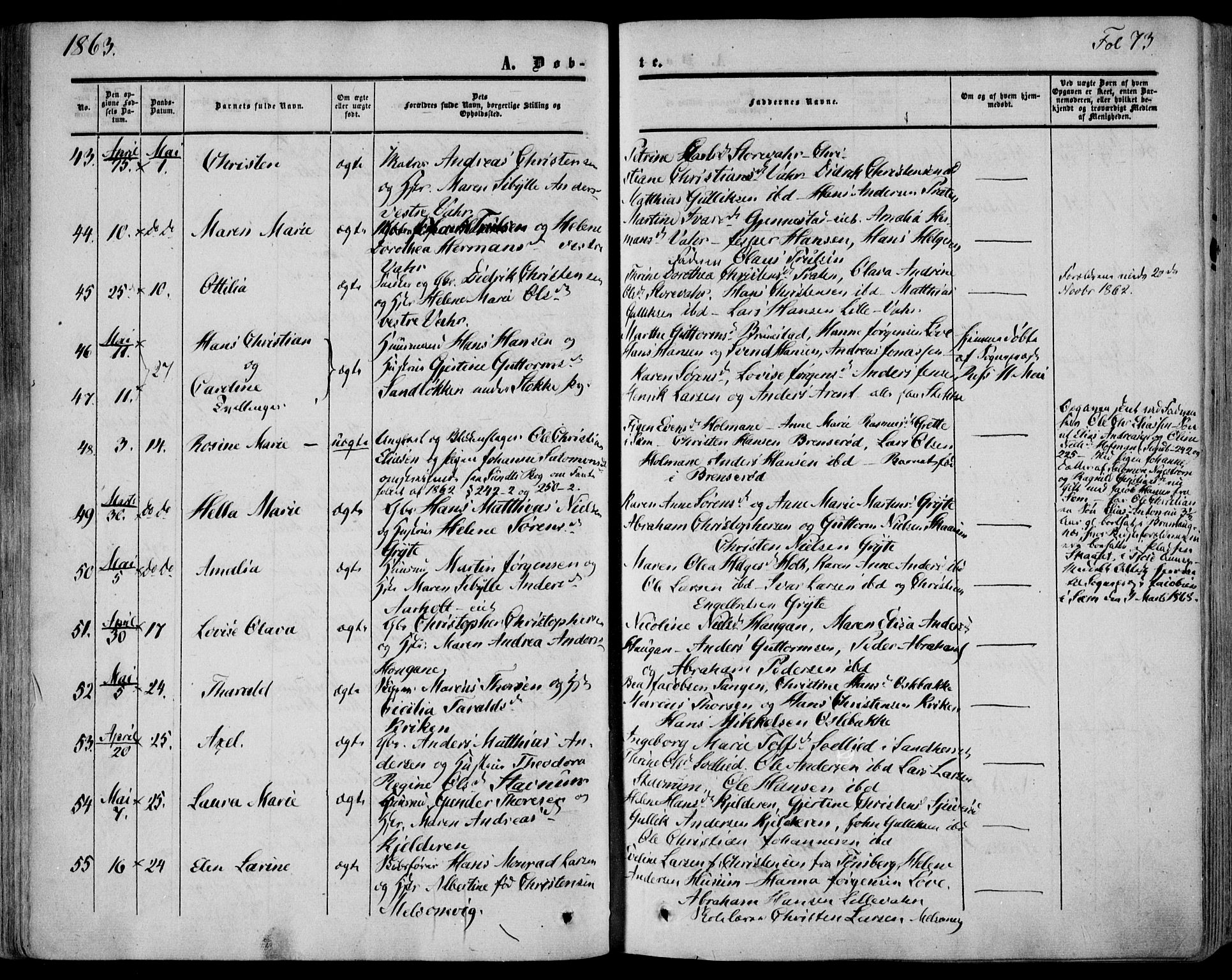 Stokke kirkebøker, AV/SAKO-A-320/F/Fa/L0008: Parish register (official) no. I 8, 1858-1871, p. 73