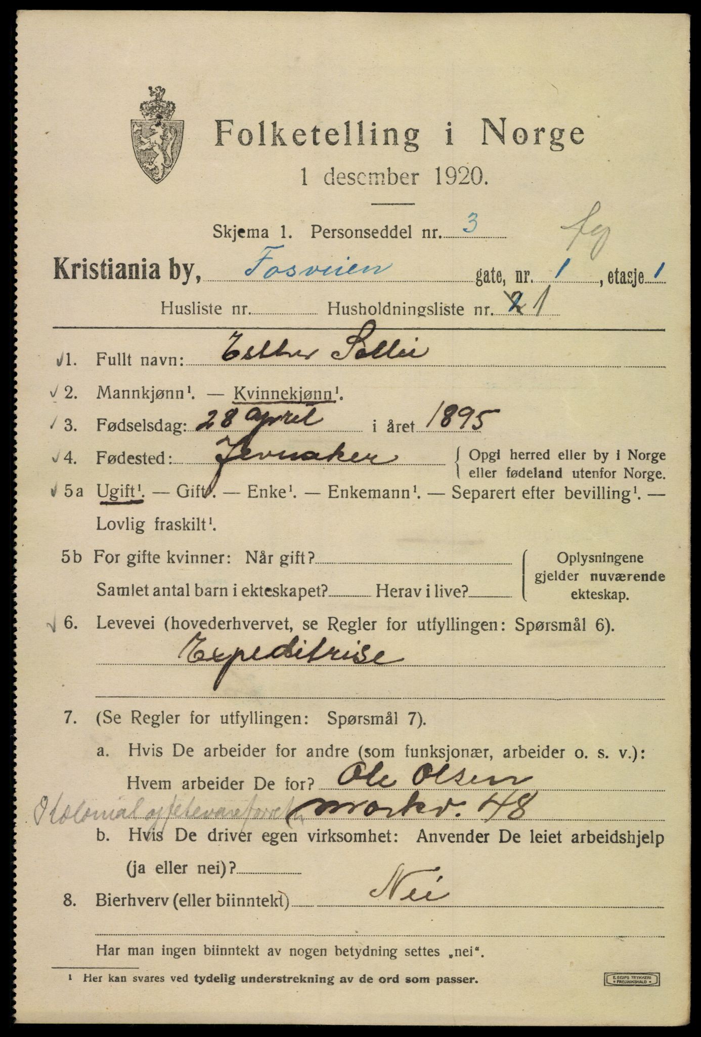 SAO, 1920 census for Kristiania, 1920, p. 230097