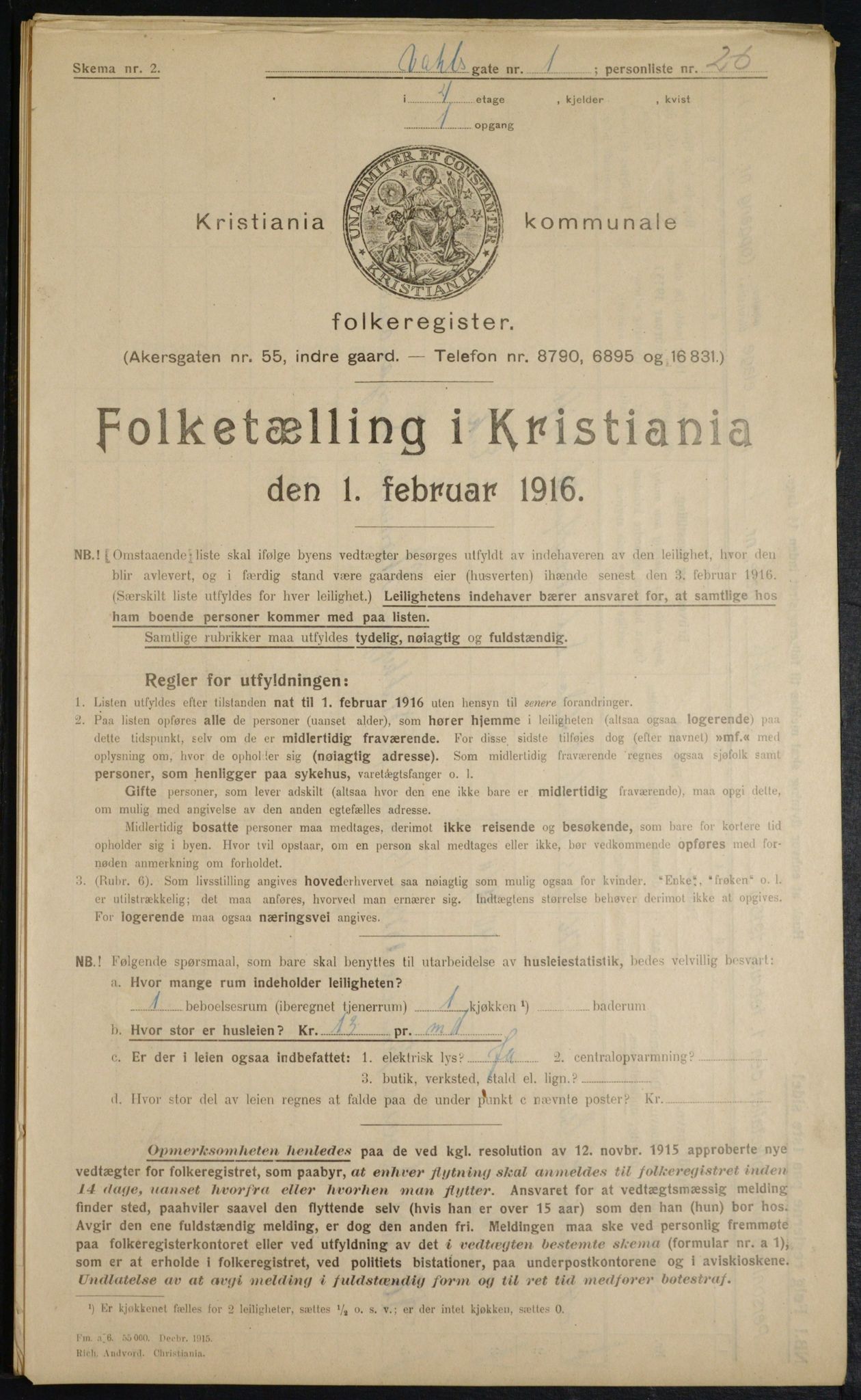 OBA, Municipal Census 1916 for Kristiania, 1916, p. 125122