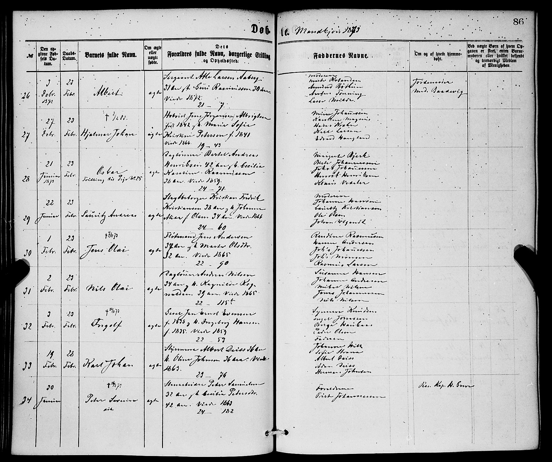 Korskirken sokneprestembete, AV/SAB-A-76101/H/Hab: Parish register (copy) no. B 6, 1869-1874, p. 86
