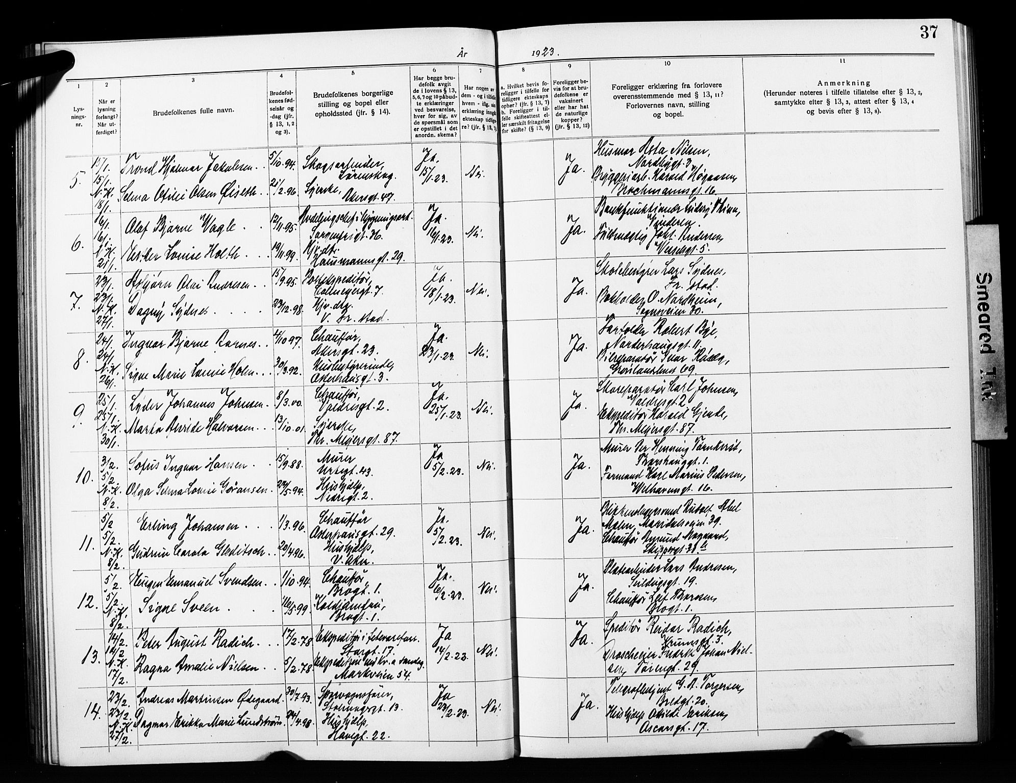 Jakob prestekontor Kirkebøker, AV/SAO-A-10850/H/Ha/L0003: Banns register no. 3, 1919-1931, p. 37