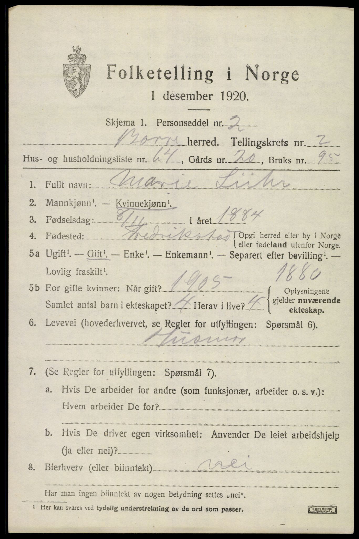 SAKO, 1920 census for Borre, 1920, p. 4904