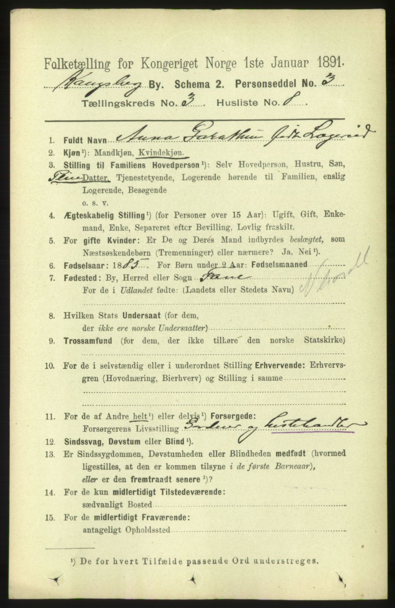 RA, 1891 census for 0604 Kongsberg, 1891, p. 2842