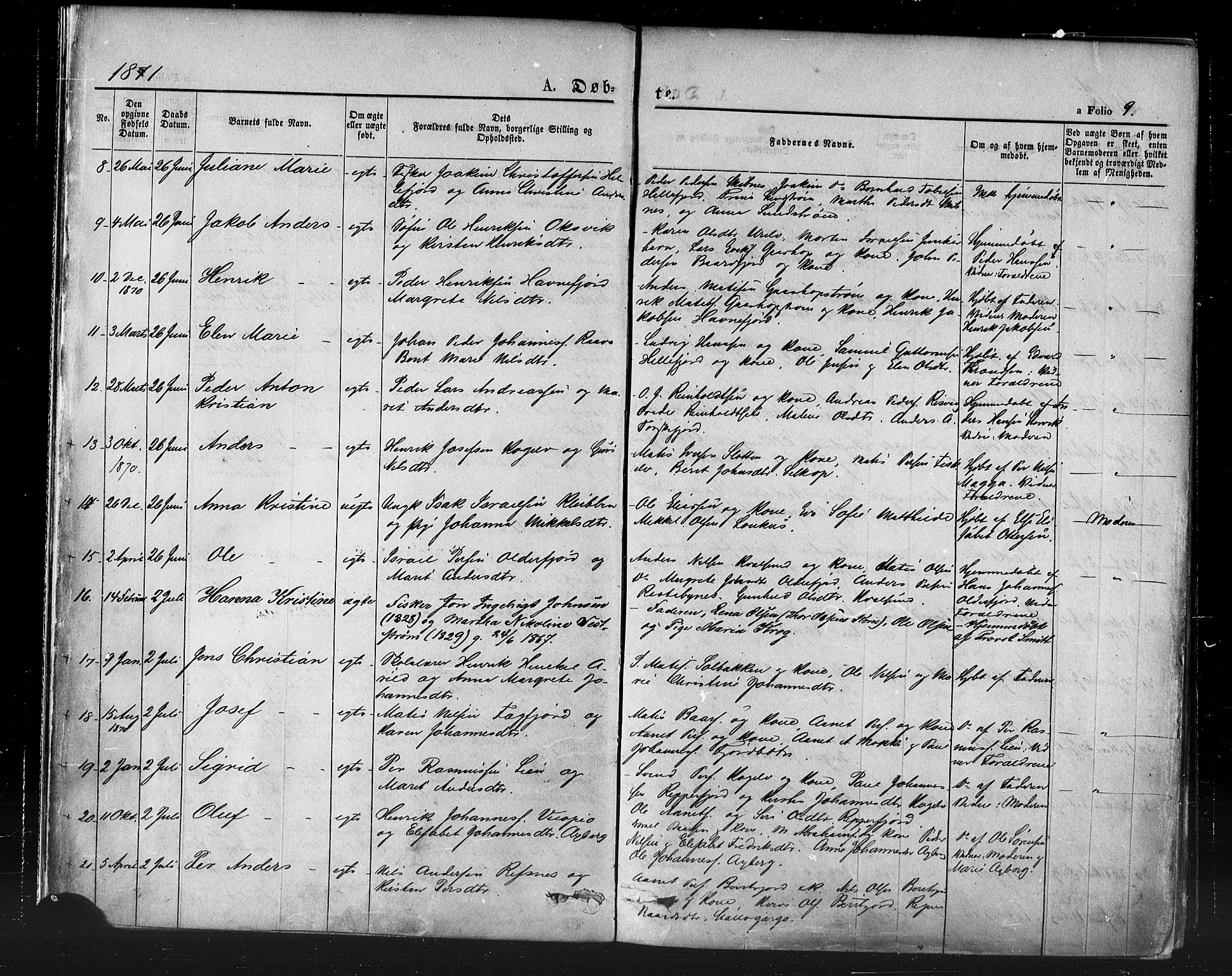 Hammerfest sokneprestkontor, AV/SATØ-S-1347/H/Ha/L0007.kirke: Parish register (official) no. 7, 1869-1884, p. 9