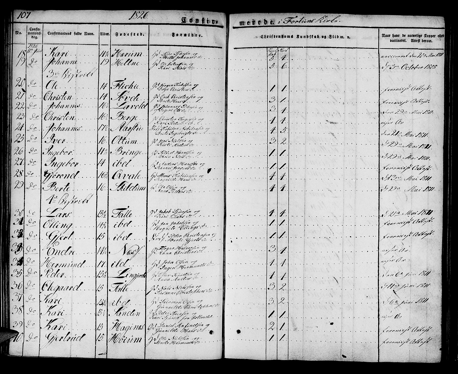 Luster sokneprestembete, AV/SAB-A-81101/H/Haa/Haaa/L0004: Parish register (official) no. A 4, 1821-1832, p. 107