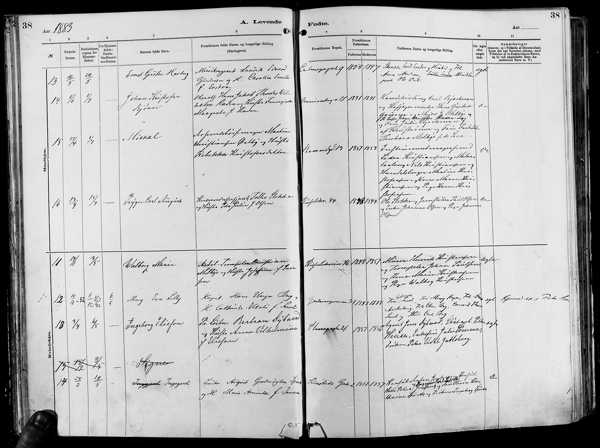 Garnisonsmenigheten Kirkebøker, AV/SAO-A-10846/F/Fa/L0012: Parish register (official) no. 12, 1880-1893, p. 38