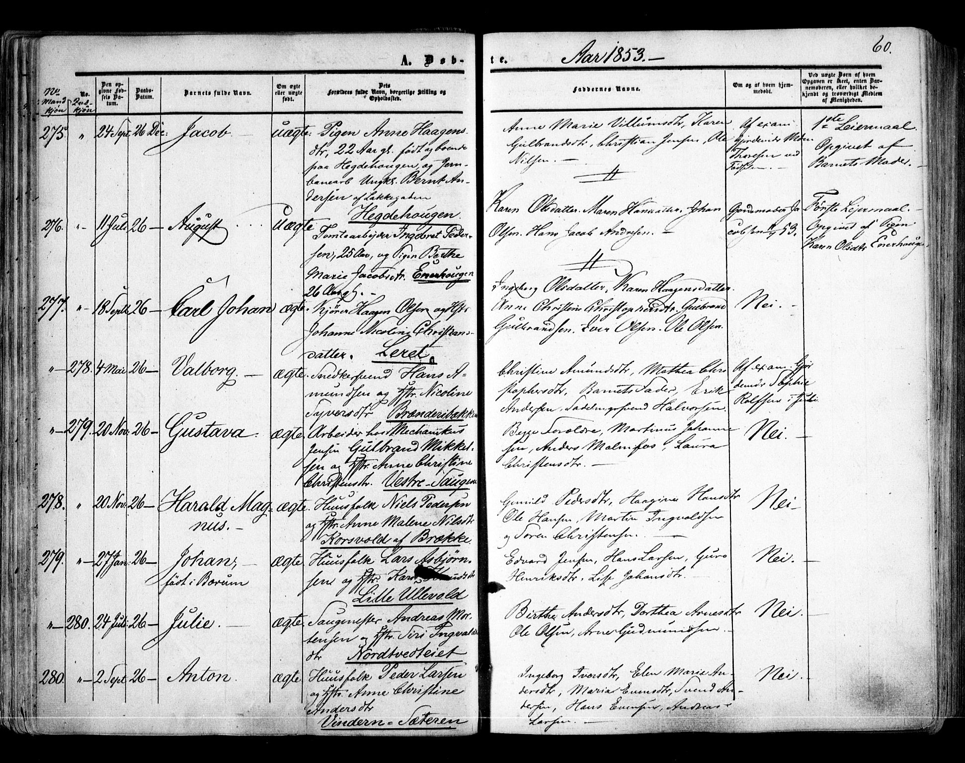 Aker prestekontor kirkebøker, AV/SAO-A-10861/F/L0020: Parish register (official) no. 20, 1853-1857, p. 60