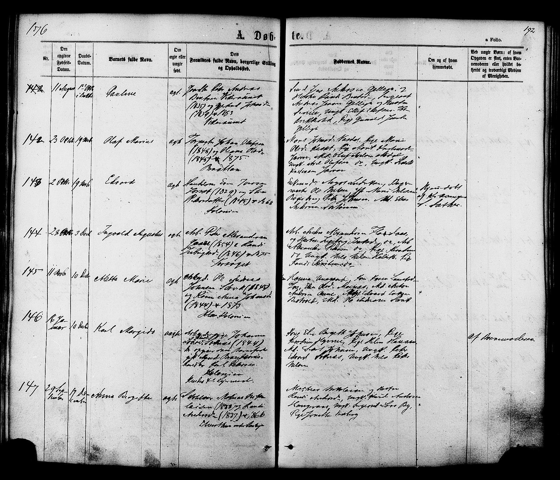 Ministerialprotokoller, klokkerbøker og fødselsregistre - Sør-Trøndelag, AV/SAT-A-1456/606/L0293: Parish register (official) no. 606A08, 1866-1877, p. 192