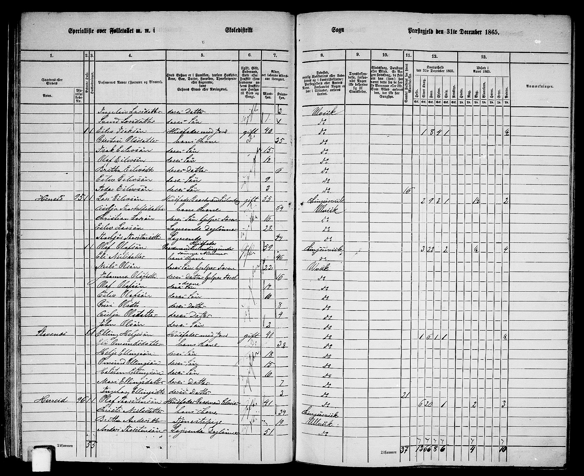 RA, 1865 census for Ulvik, 1865, p. 30