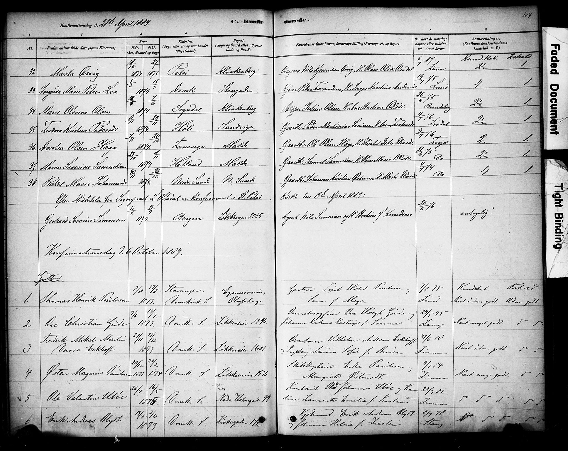 Domkirken sokneprestkontor, AV/SAST-A-101812/001/30/30BA/L0028: Parish register (official) no. A 27, 1878-1896, p. 104