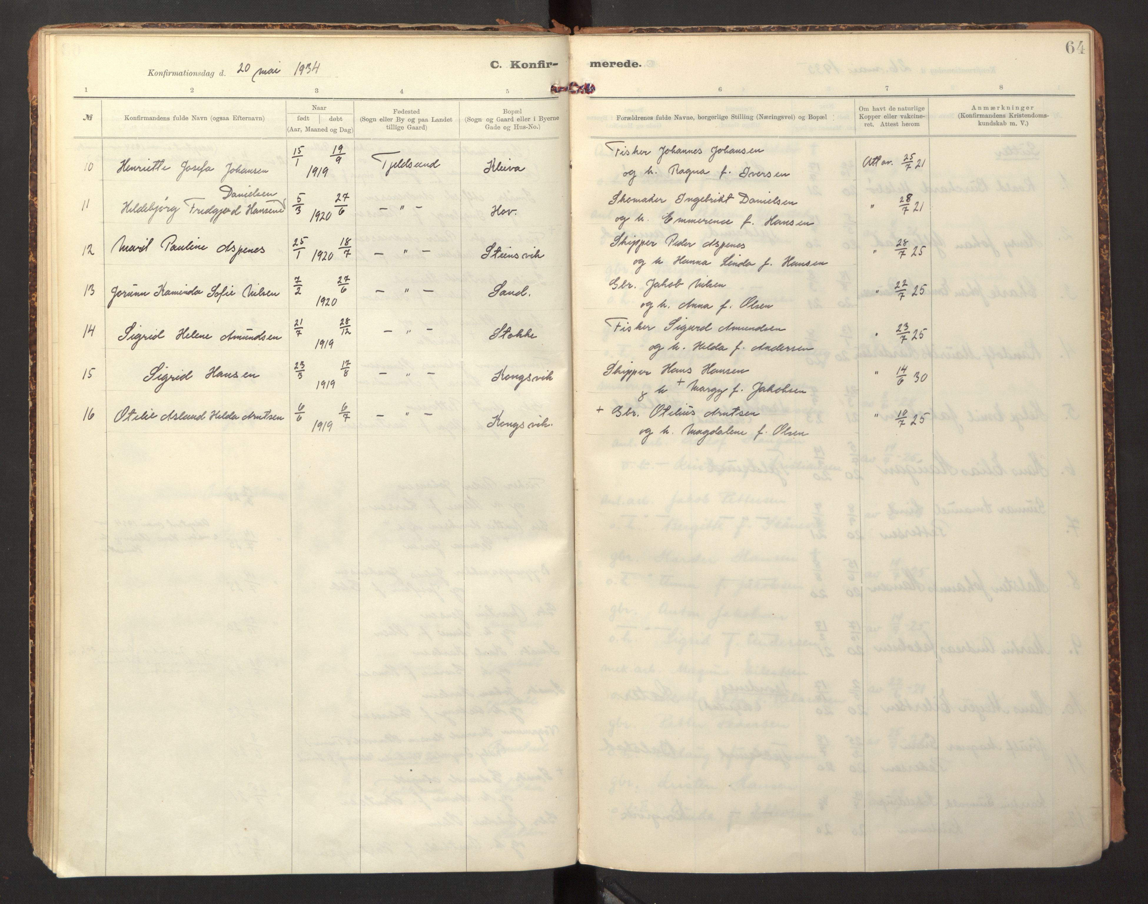 Ministerialprotokoller, klokkerbøker og fødselsregistre - Nordland, AV/SAT-A-1459/865/L0927: Parish register (official) no. 865A05, 1911-1935, p. 64