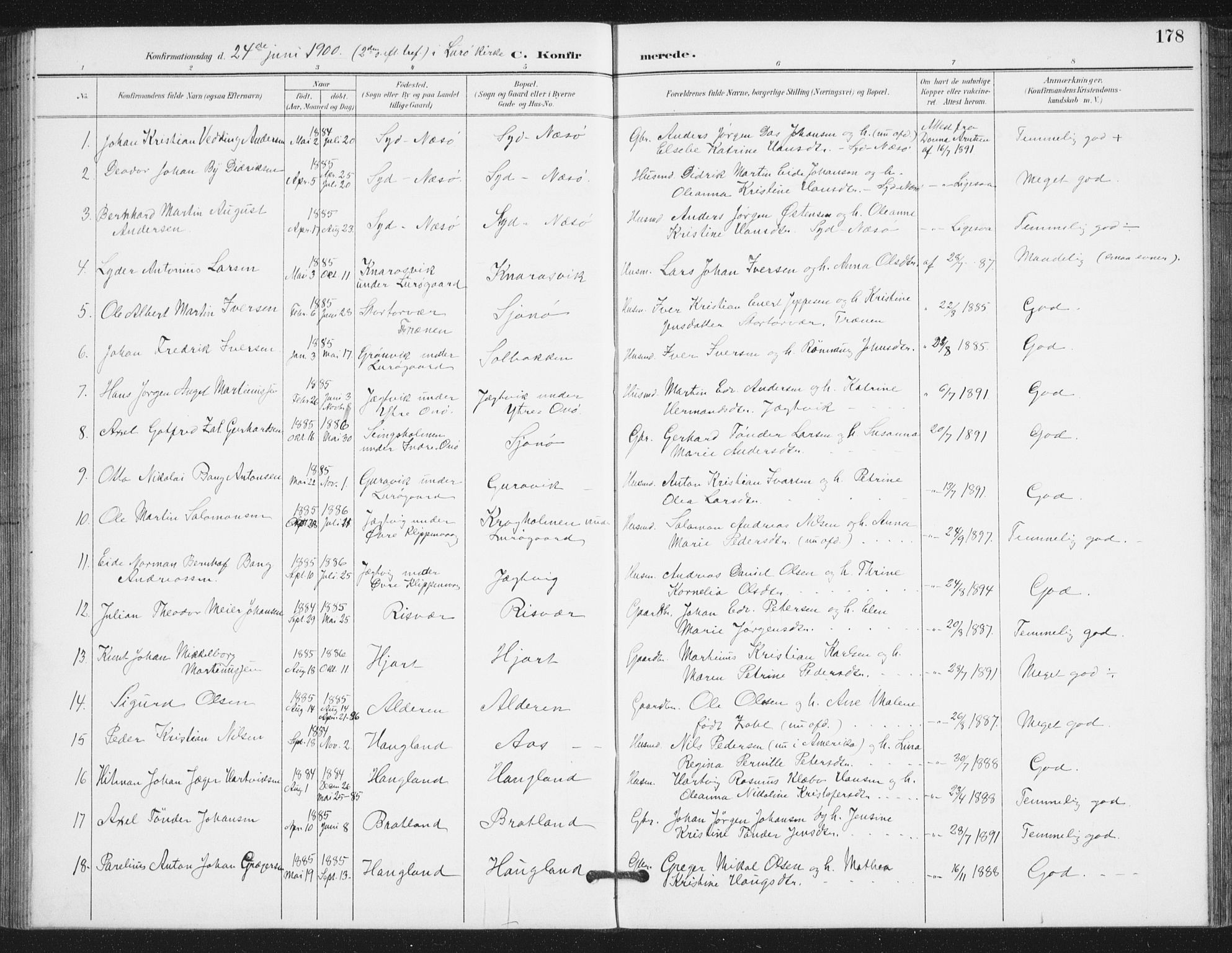 Ministerialprotokoller, klokkerbøker og fødselsregistre - Nordland, SAT/A-1459/839/L0573: Parish register (copy) no. 839C03, 1892-1917, p. 178