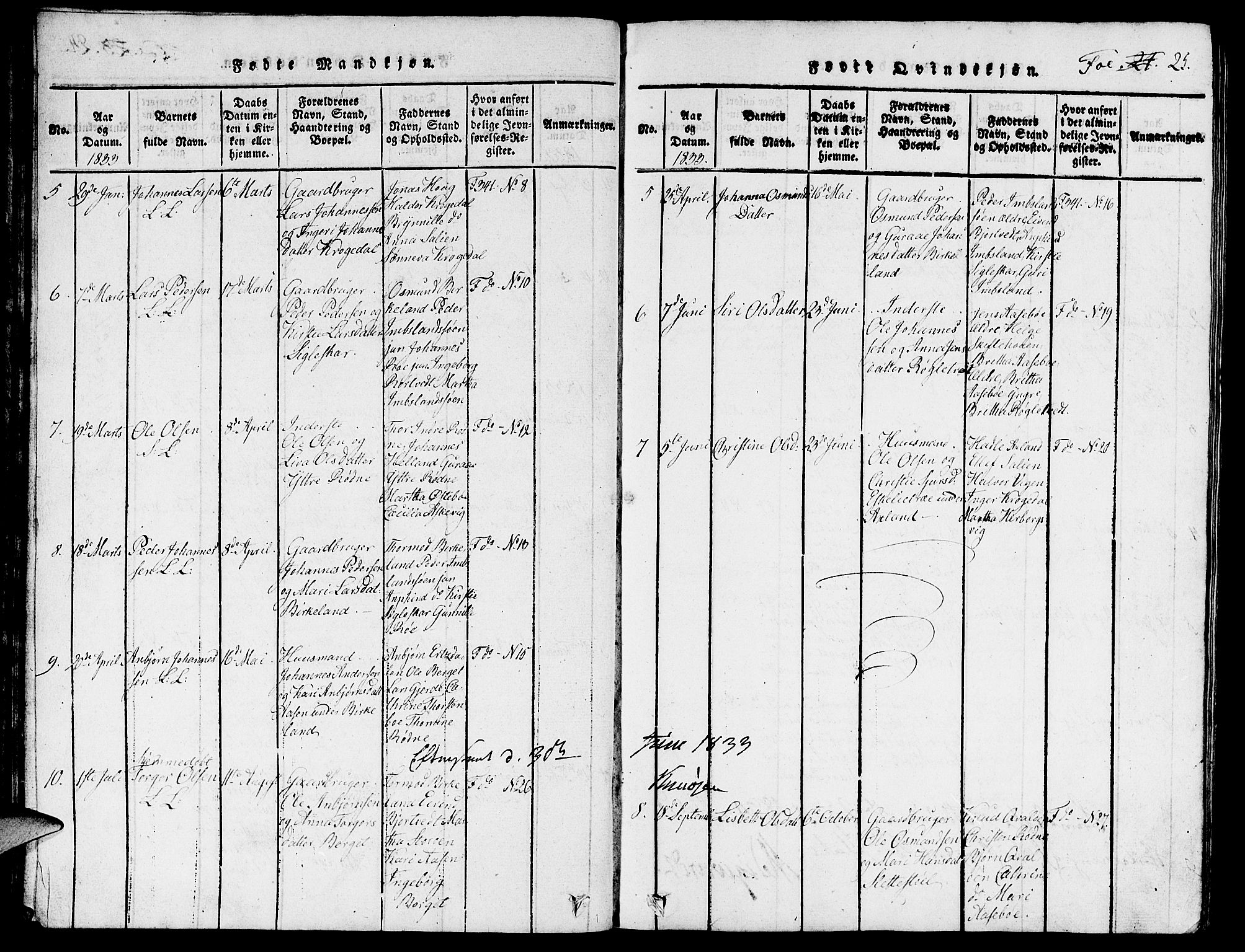 Vikedal sokneprestkontor, SAST/A-101840/01/V: Parish register (copy) no. B 3, 1816-1867, p. 25