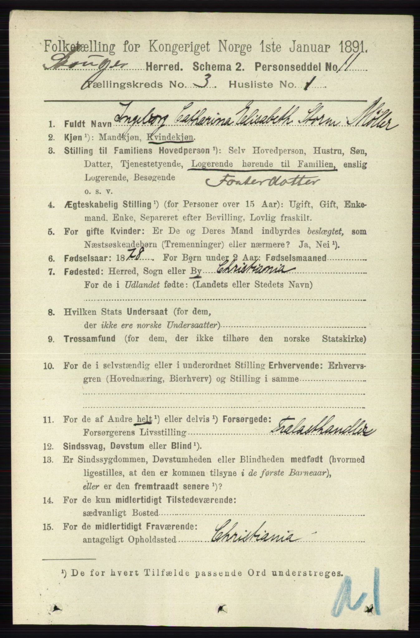 RA, 1891 census for 0712 Skoger, 1891, p. 1569