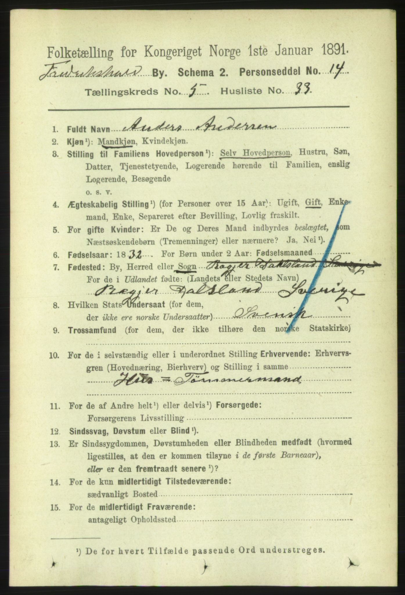 RA, 1891 census for 0101 Fredrikshald, 1891, p. 4389