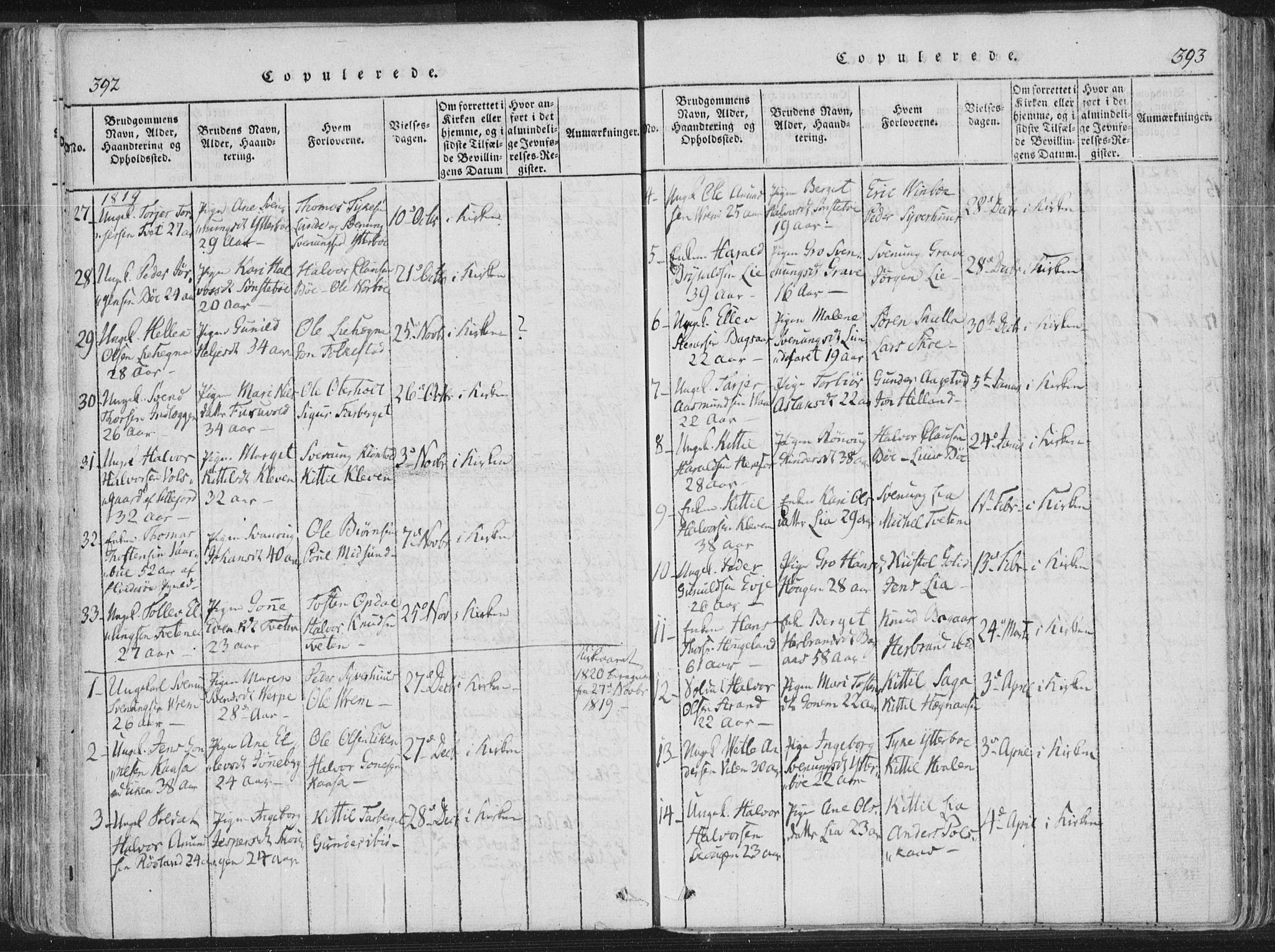 Bø kirkebøker, SAKO/A-257/F/Fa/L0006: Parish register (official) no. 6, 1815-1831, p. 392-393