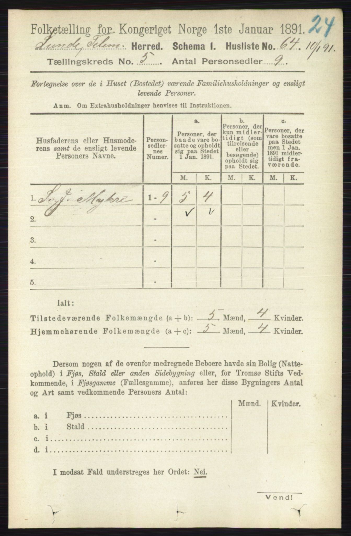 RA, 1891 census for 0820 Lunde, 1891, p. 1517