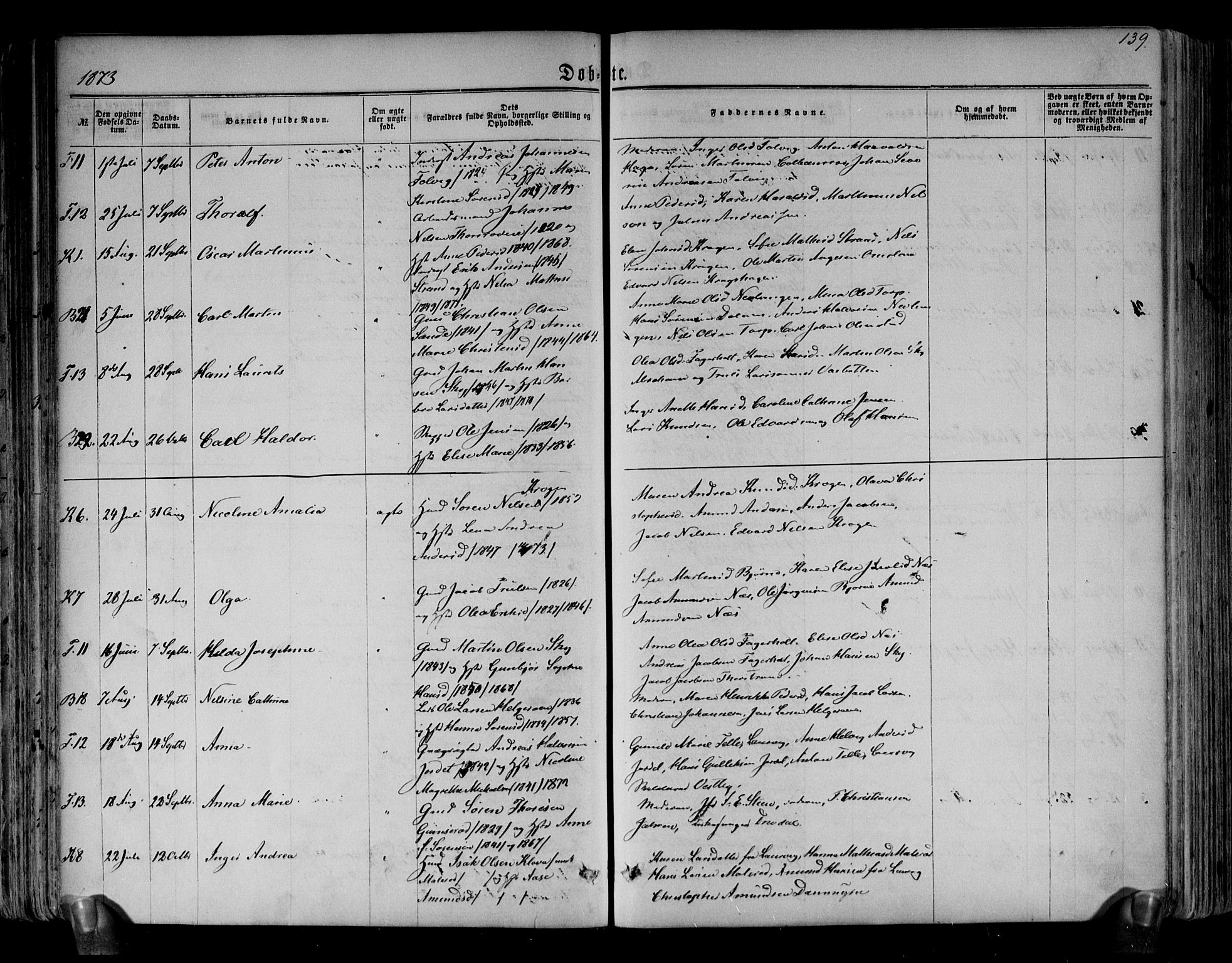 Brunlanes kirkebøker, AV/SAKO-A-342/F/Fa/L0005: Parish register (official) no. I 5, 1862-1877, p. 139