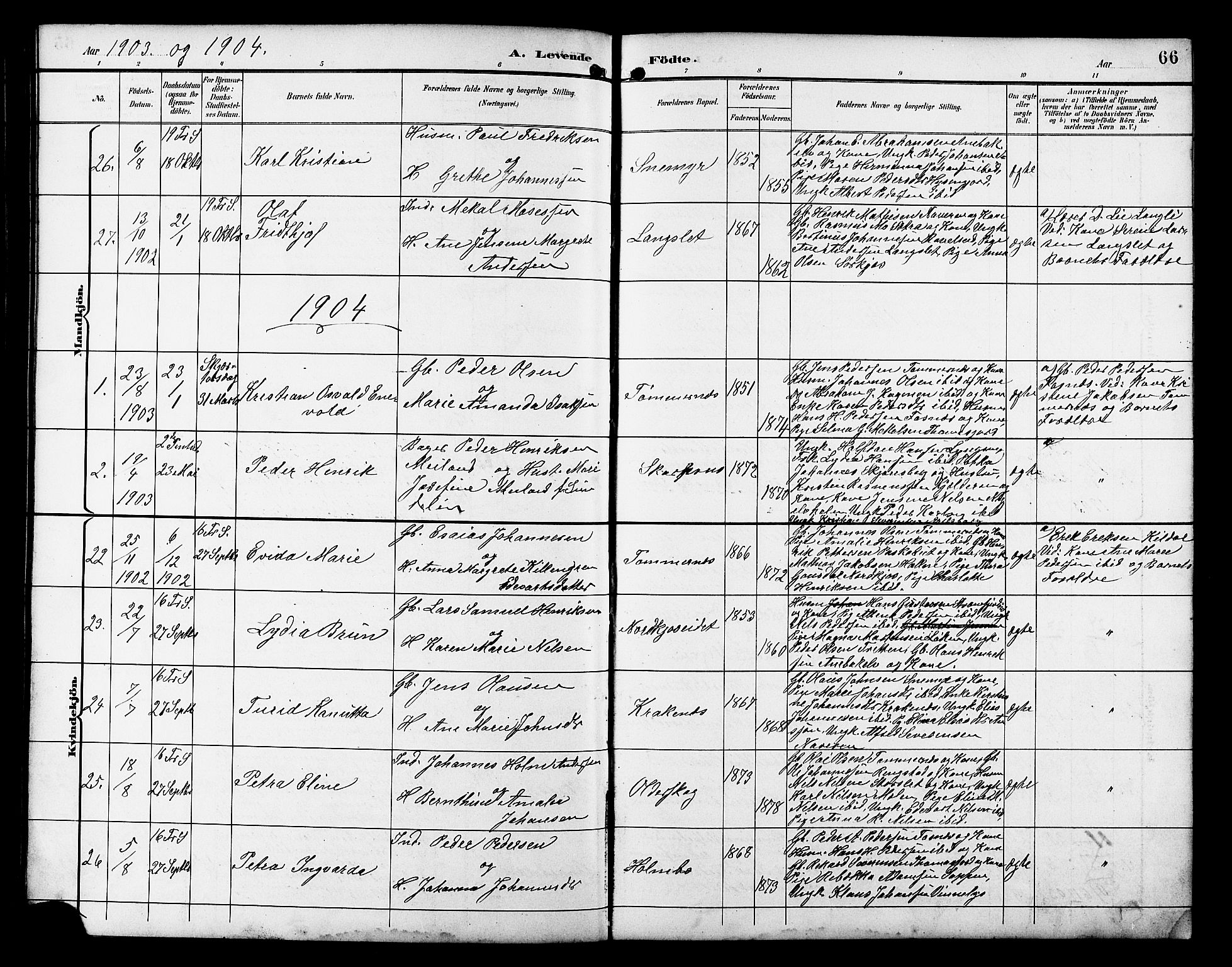 Skjervøy sokneprestkontor, SATØ/S-1300/H/Ha/Hab/L0021klokker: Parish register (copy) no. 21, 1893-1910, p. 66