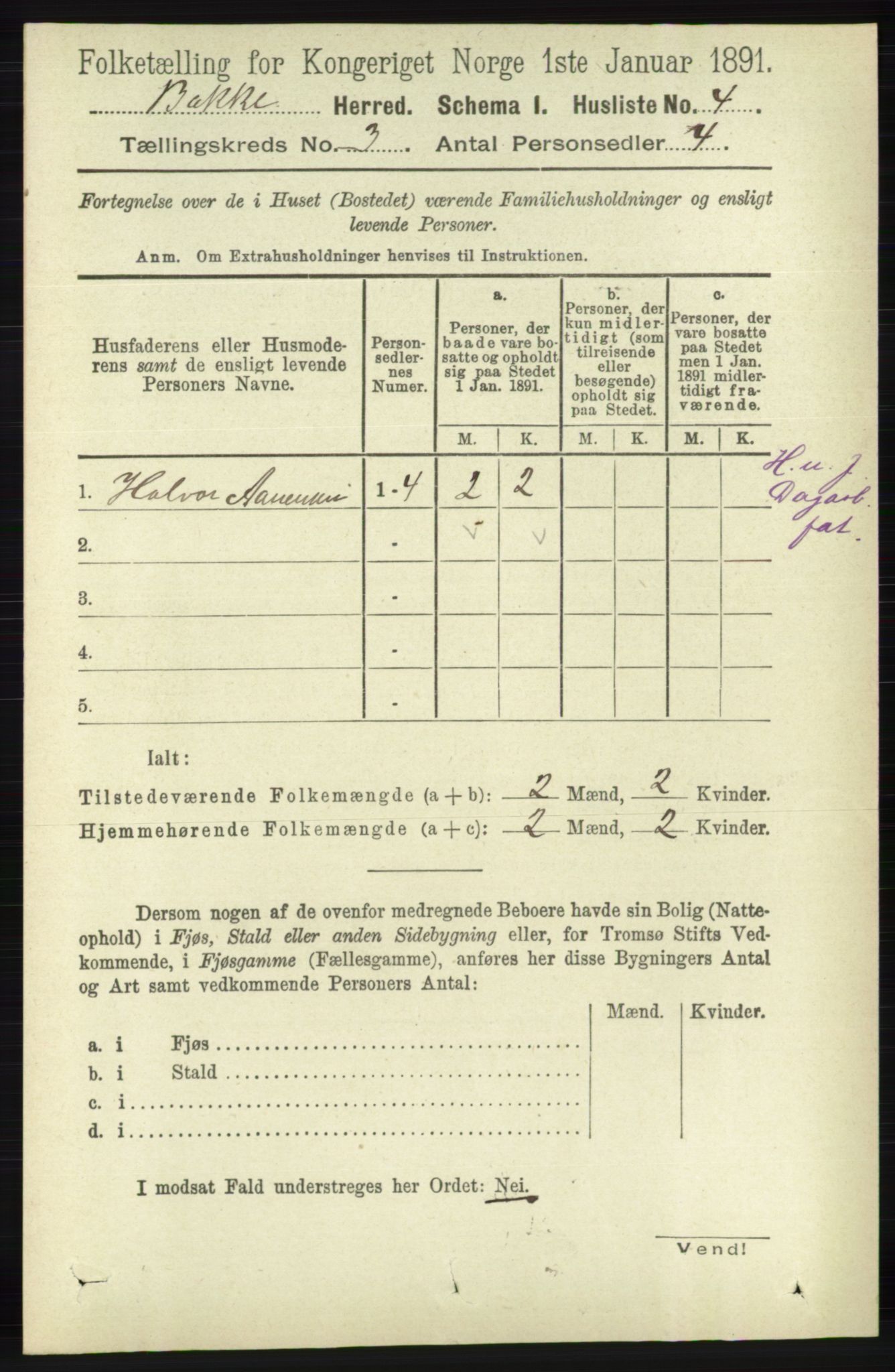 RA, 1891 census for 1045 Bakke, 1891, p. 392