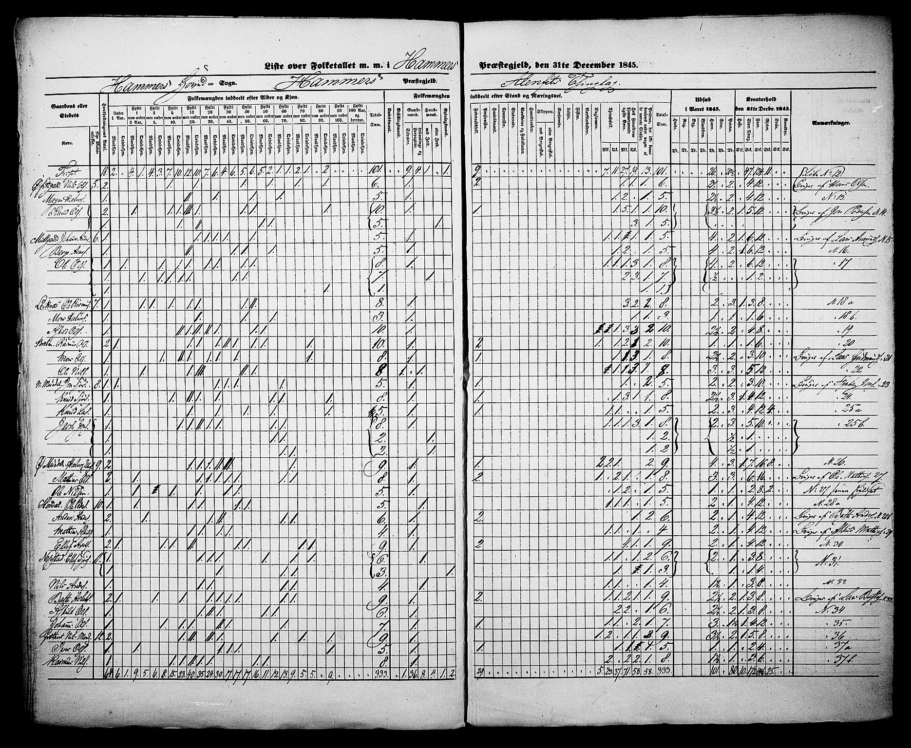 , Census 1845 for Hamre, 1845, p. 14