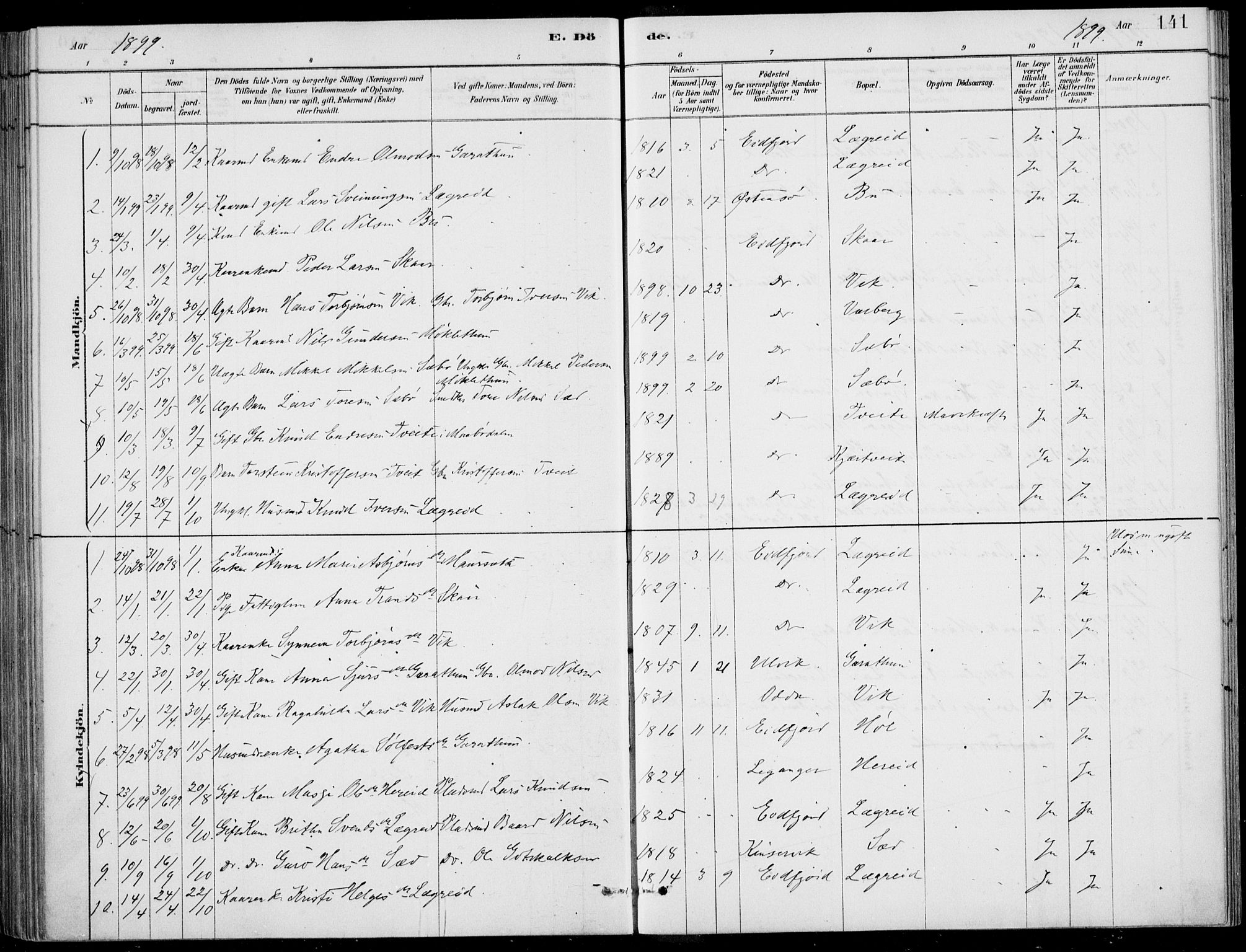 Ulvik sokneprestembete, AV/SAB-A-78801/H/Haa: Parish register (official) no. D  1, 1878-1903, p. 141