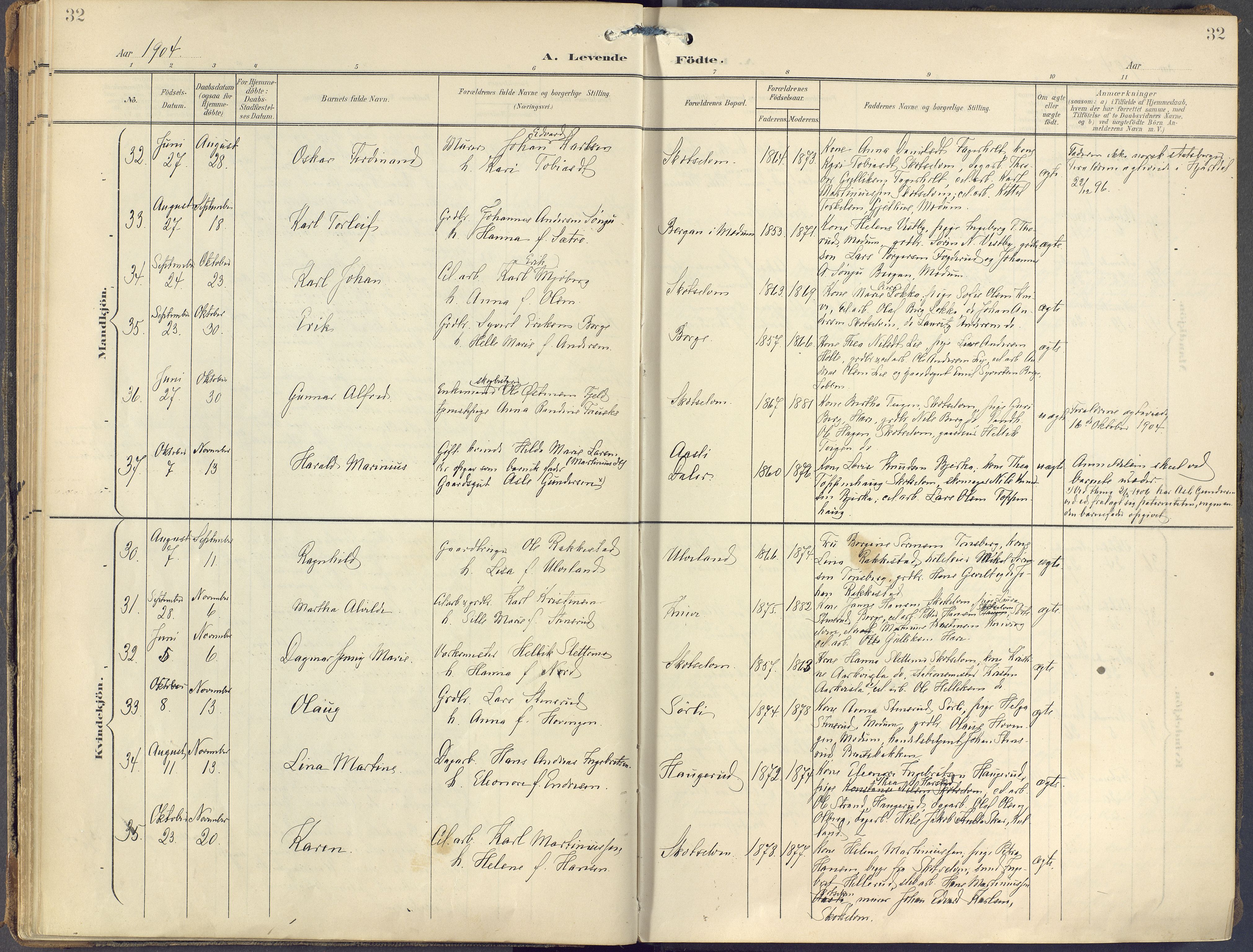 Eiker kirkebøker, AV/SAKO-A-4/F/Fc/L0004: Parish register (official) no. III 4, 1900-1919, p. 32