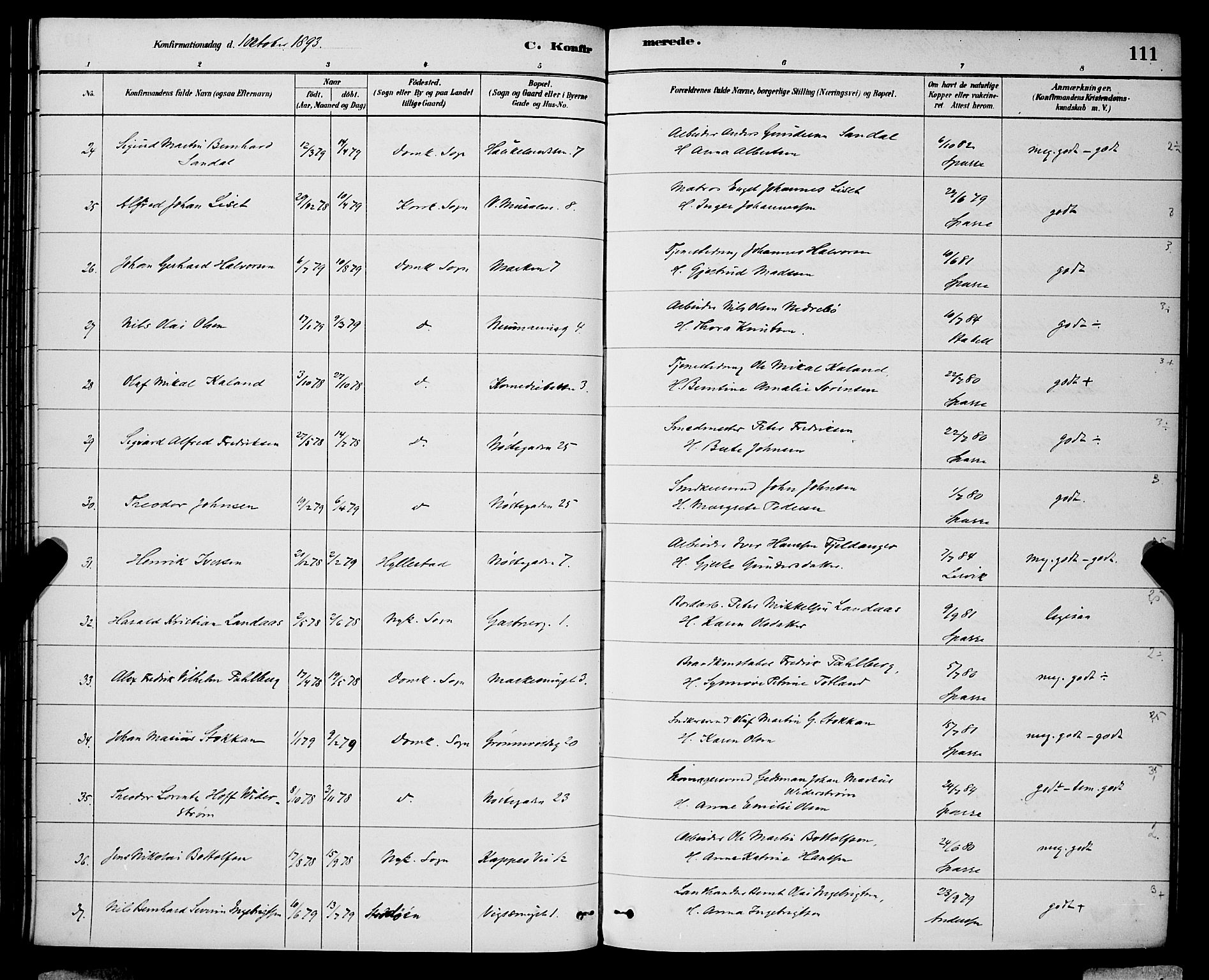 Domkirken sokneprestembete, AV/SAB-A-74801/H/Hab/L0024: Parish register (copy) no. C 4, 1880-1899, p. 111