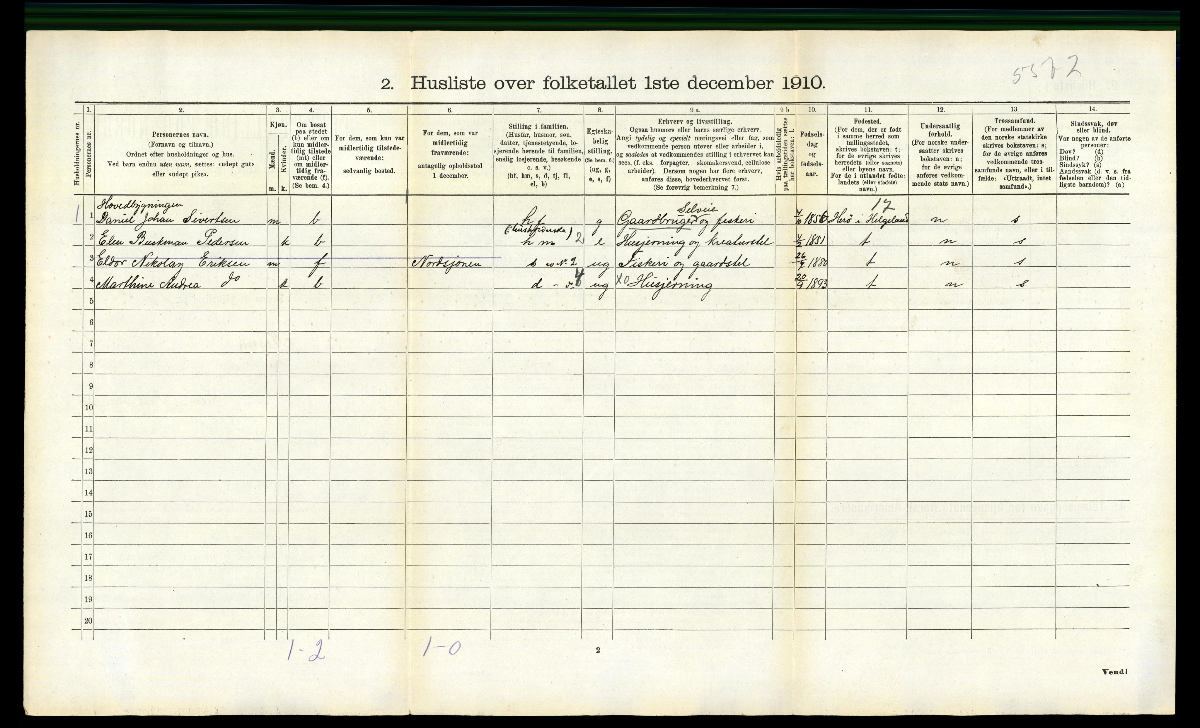 RA, 1910 census for Nesna, 1910, p. 543