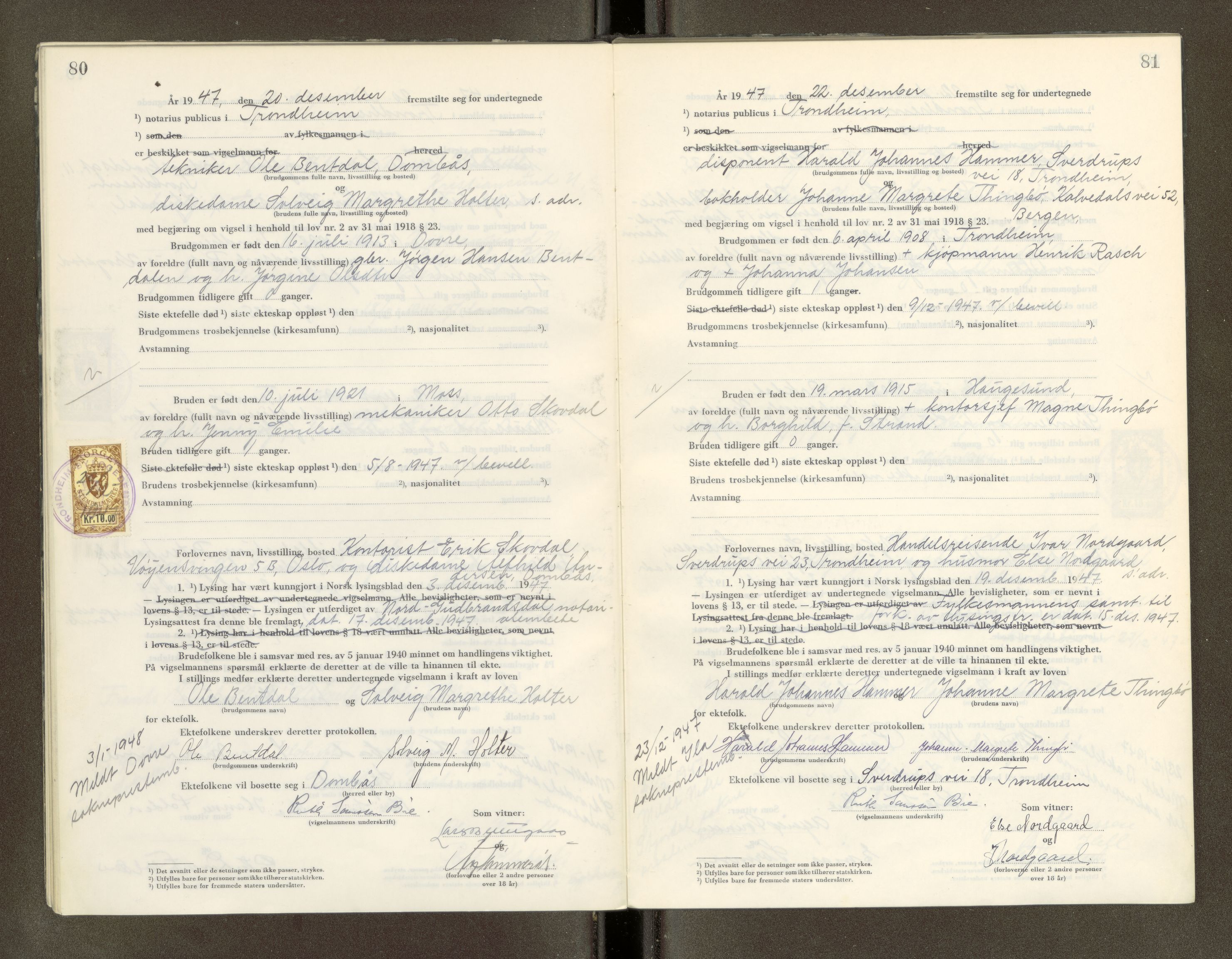 Trondheim byfogd, AV/SAT-A-0003/1/6/6D/L0005: Vigselbøker, 1944-1948, p. 80-81