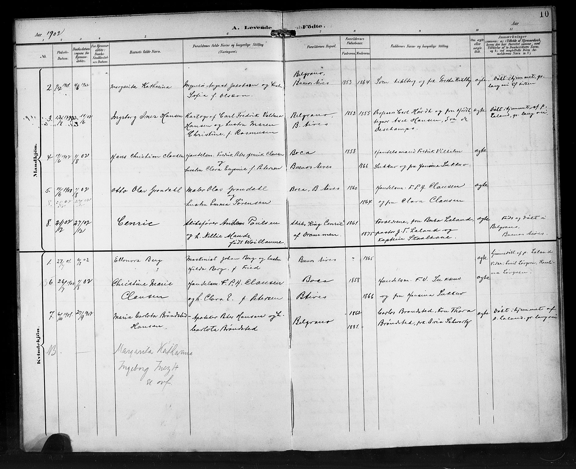 Den norske sjømannsmisjon i utlandet/Syd-Amerika (Buenos Aires m.fl.), SAB/SAB/PA-0118/H/Ha/L0002: Parish register (official) no. A 2, 1899-1919, p. 10