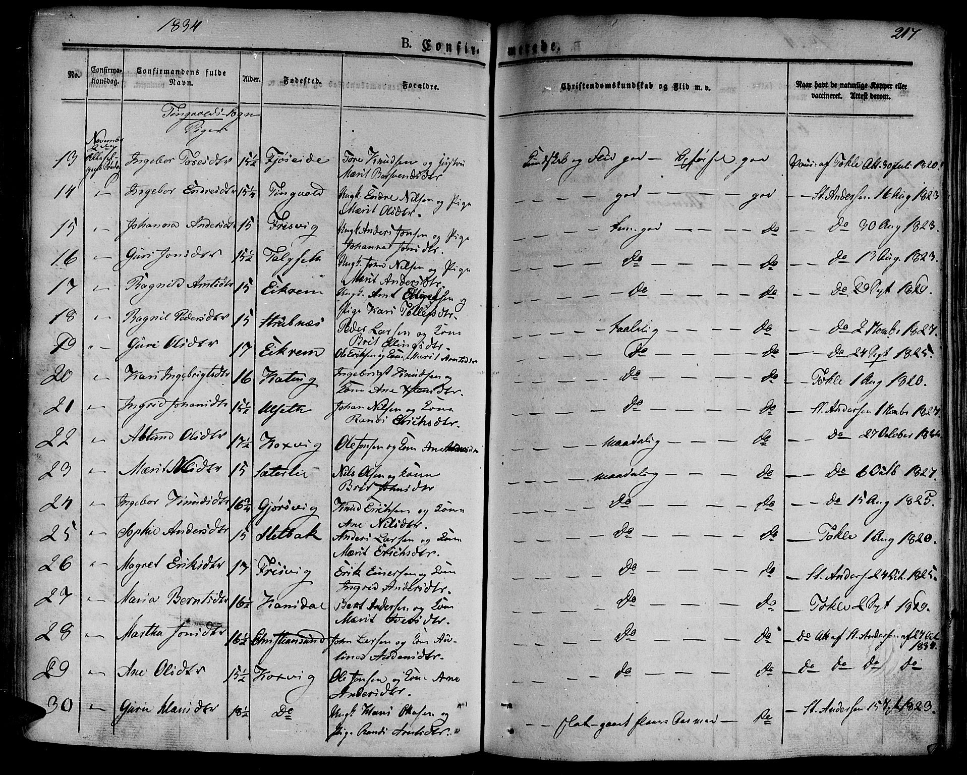 Ministerialprotokoller, klokkerbøker og fødselsregistre - Møre og Romsdal, AV/SAT-A-1454/586/L0983: Parish register (official) no. 586A09, 1829-1843, p. 217