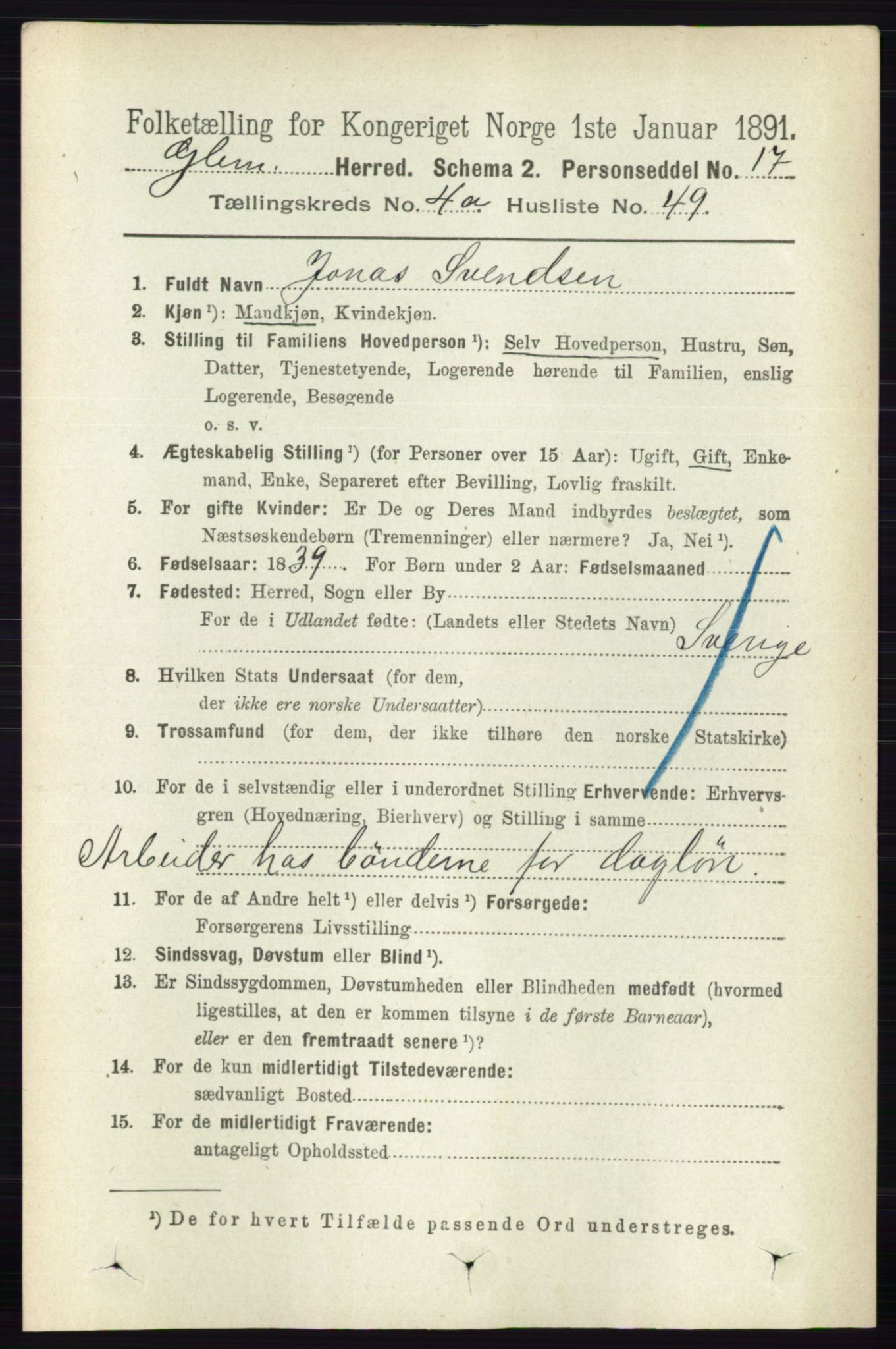 RA, 1891 census for 0132 Glemmen, 1891, p. 3942