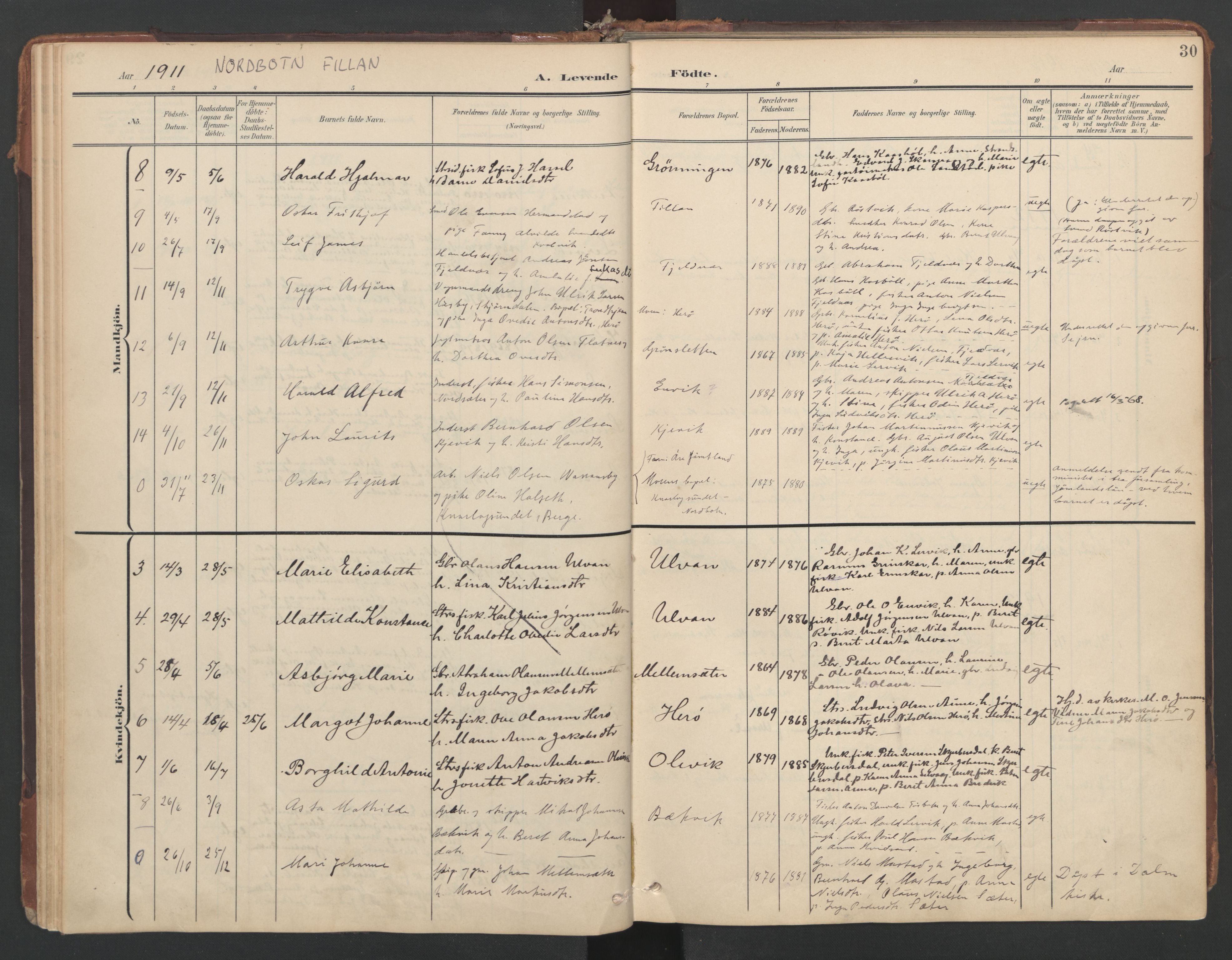 Ministerialprotokoller, klokkerbøker og fødselsregistre - Sør-Trøndelag, SAT/A-1456/638/L0568: Parish register (official) no. 638A01, 1901-1916, p. 30