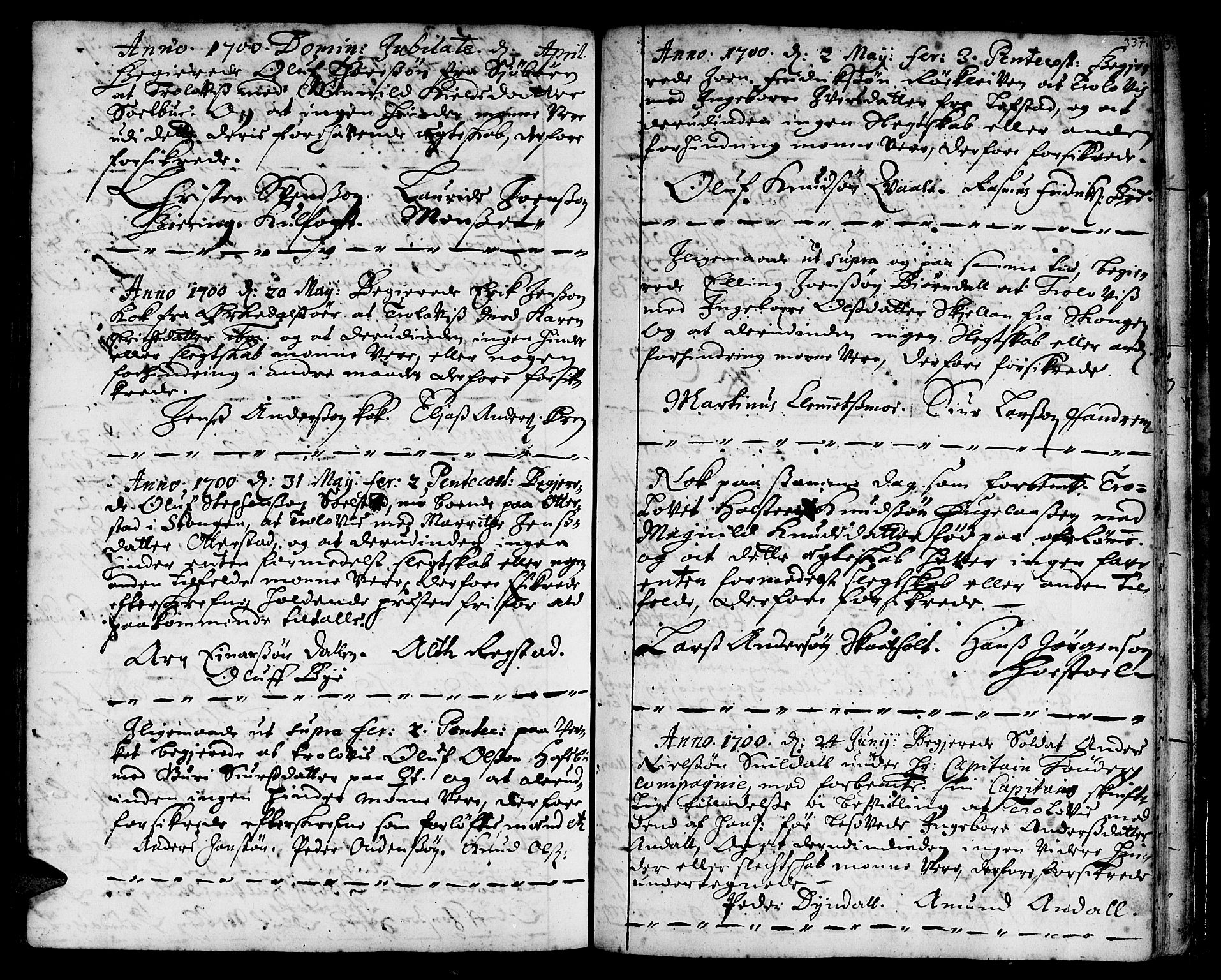 Ministerialprotokoller, klokkerbøker og fødselsregistre - Sør-Trøndelag, SAT/A-1456/668/L0801: Parish register (official) no. 668A01, 1695-1716, p. 336-337