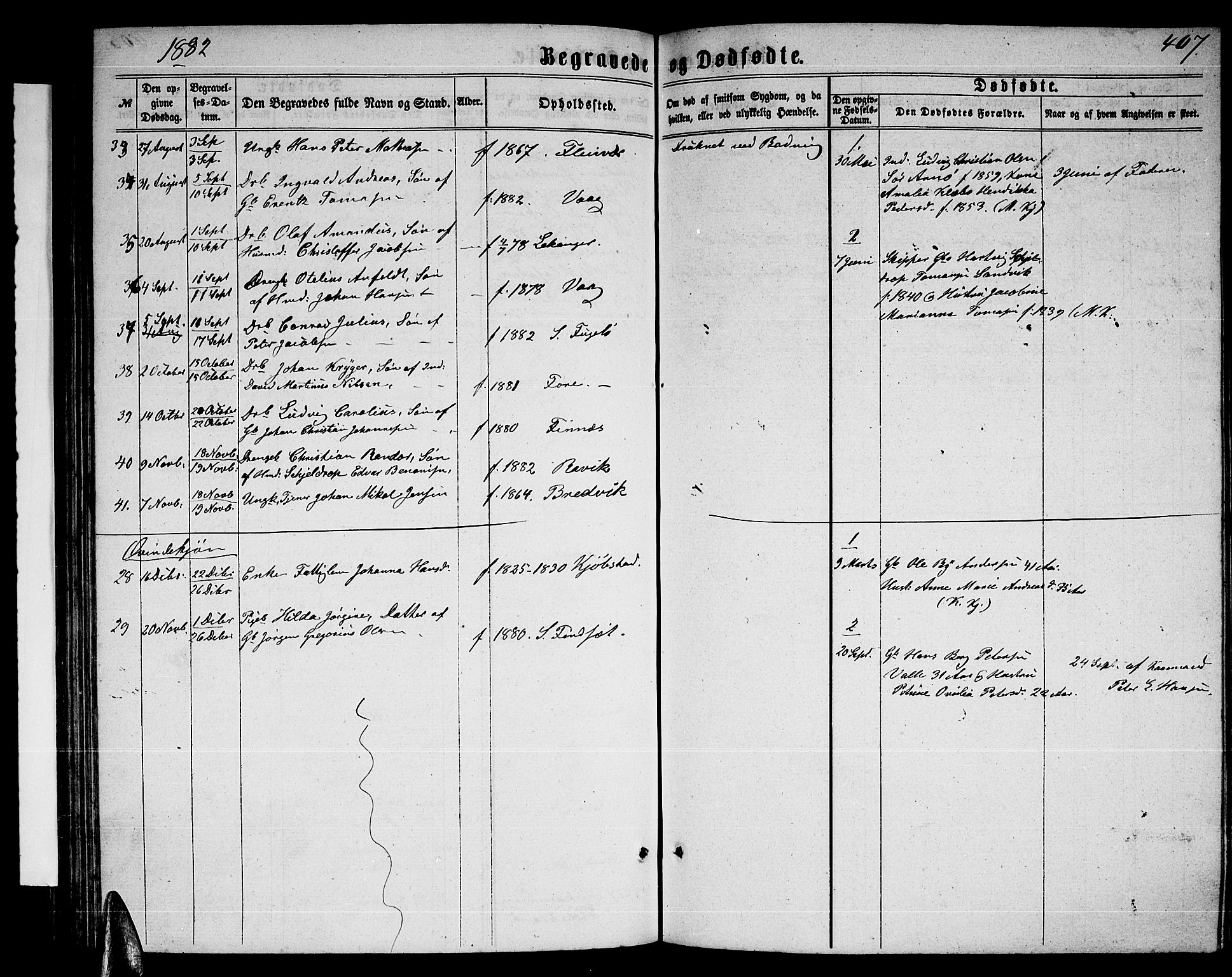 Ministerialprotokoller, klokkerbøker og fødselsregistre - Nordland, AV/SAT-A-1459/805/L0107: Parish register (copy) no. 805C03, 1862-1885, p. 407