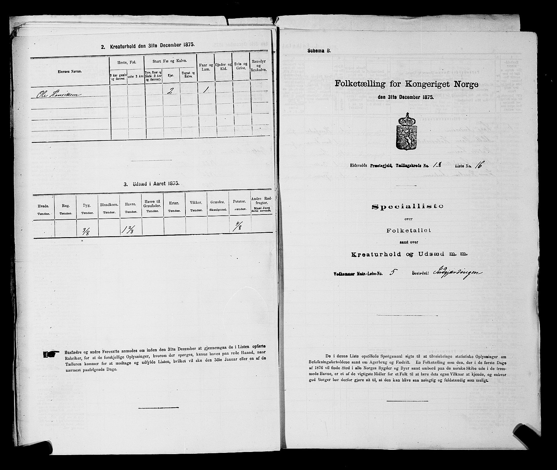 RA, 1875 census for 0237P Eidsvoll, 1875, p. 98