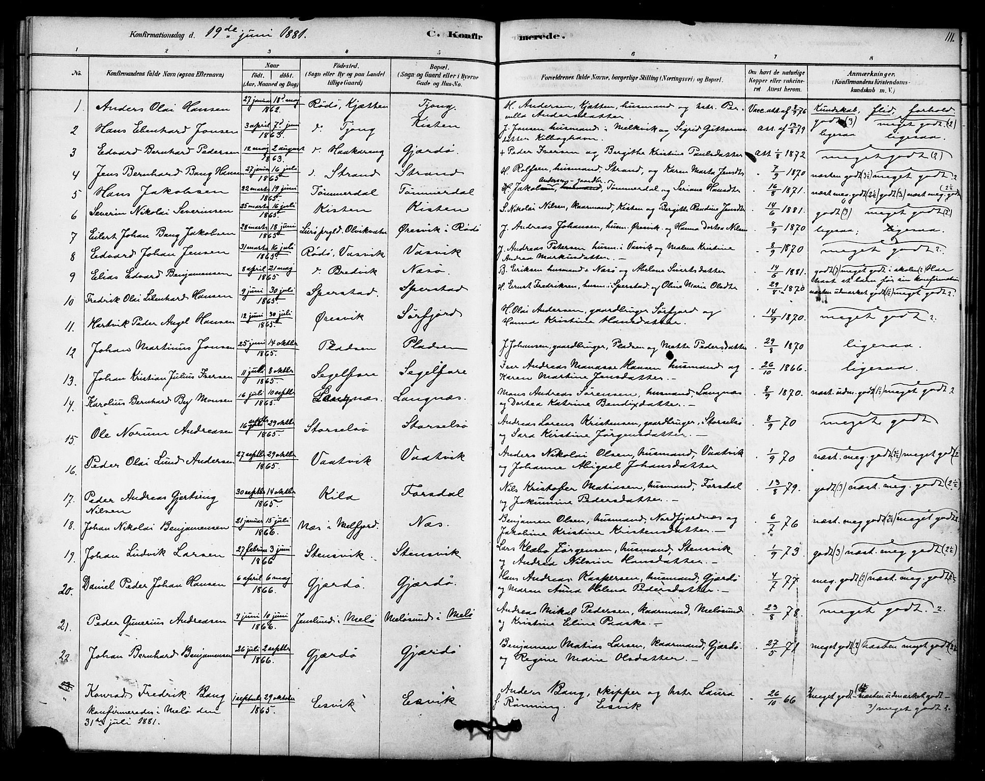 Ministerialprotokoller, klokkerbøker og fødselsregistre - Nordland, AV/SAT-A-1459/841/L0609: Parish register (official) no. 841A12, 1878-1901, p. 111