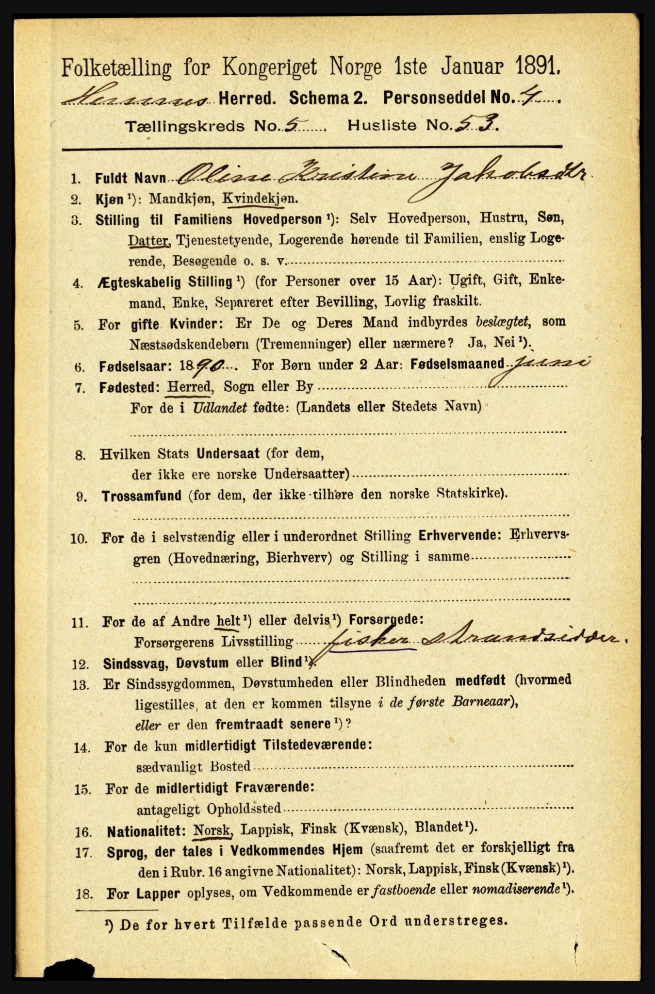 RA, 1891 census for 1832 Hemnes, 1891, p. 2884