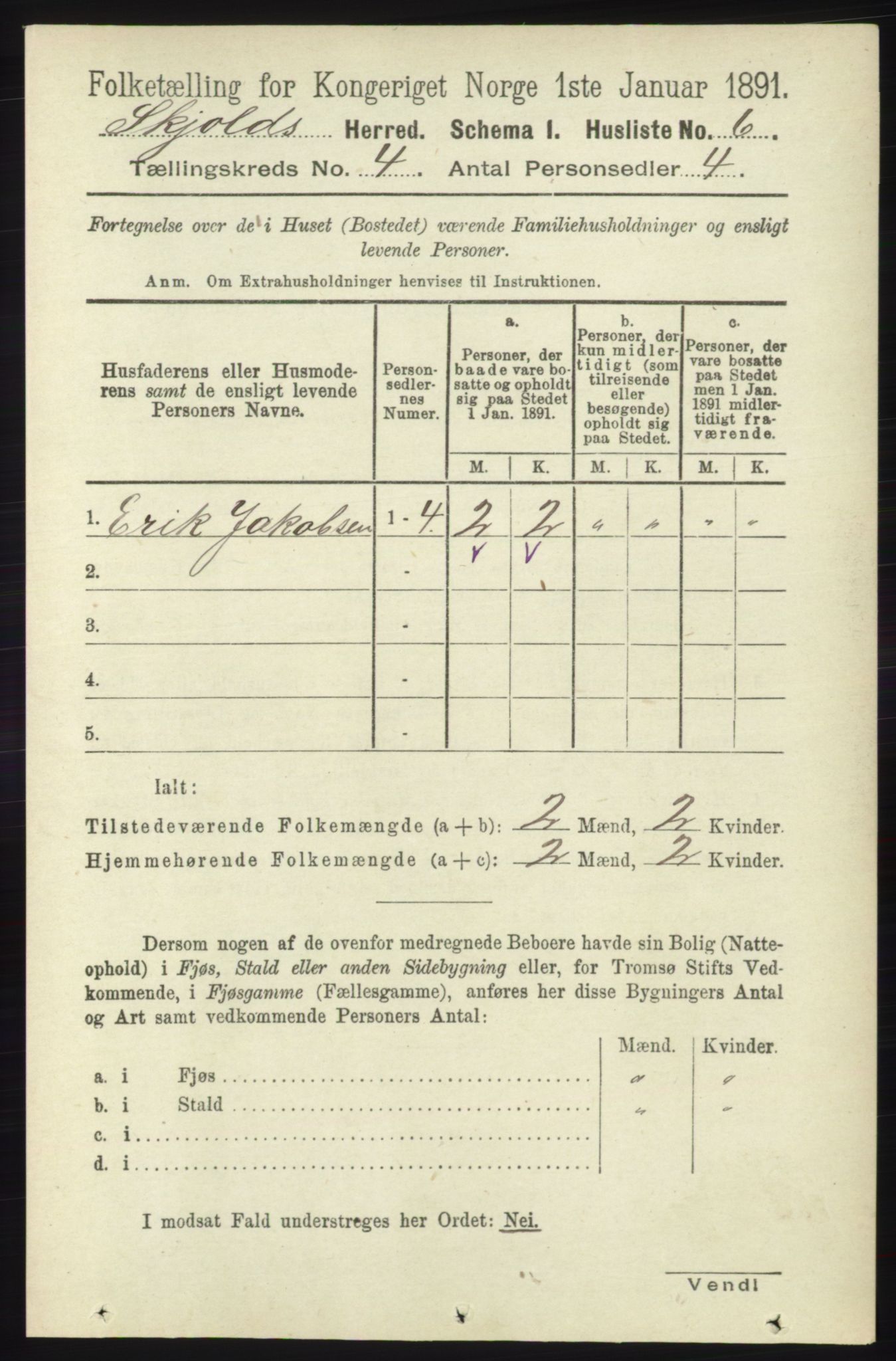 RA, 1891 census for 1154 Skjold, 1891, p. 515