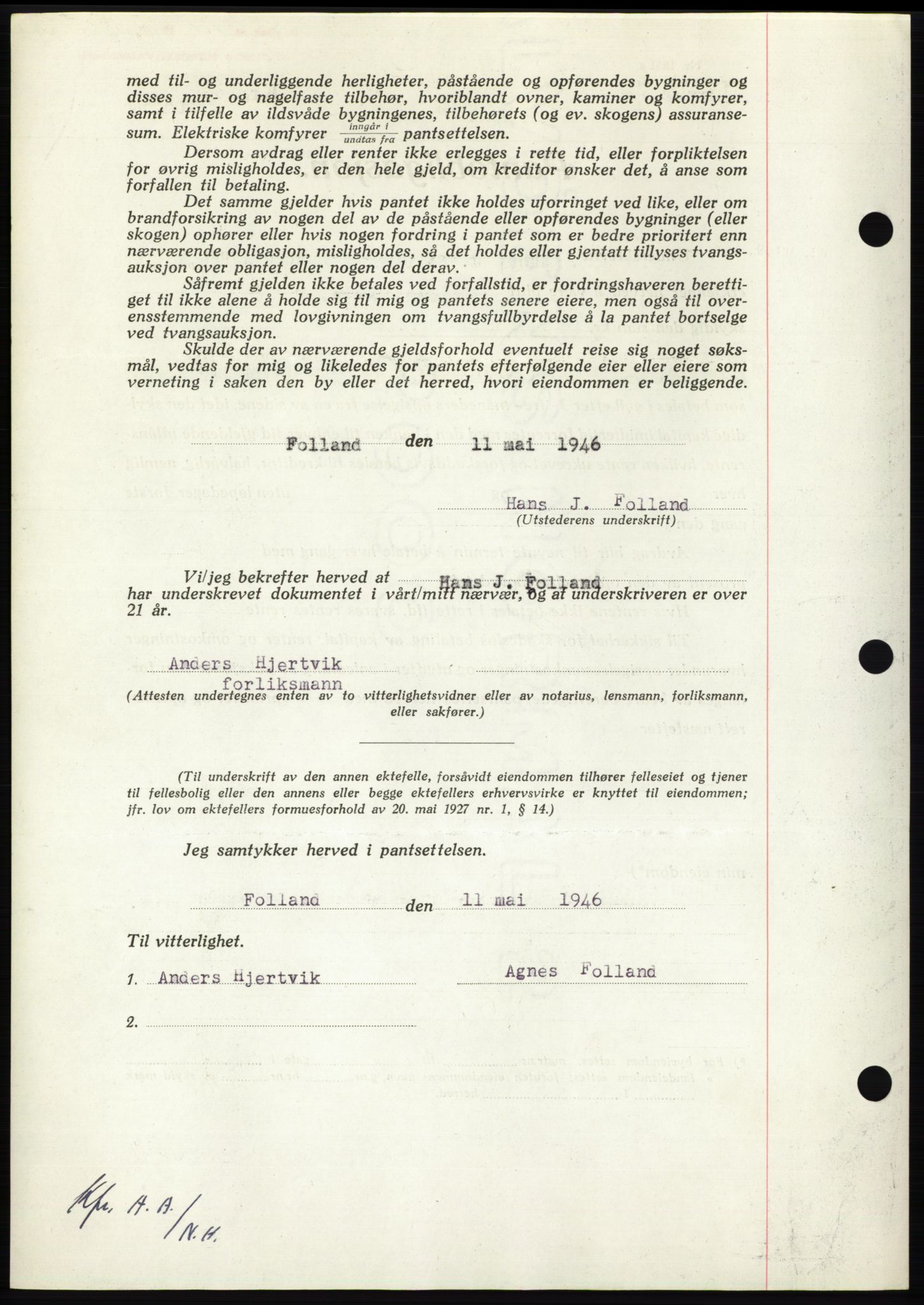 Nordmøre sorenskriveri, AV/SAT-A-4132/1/2/2Ca: Mortgage book no. B94, 1946-1946, Diary no: : 843/1946